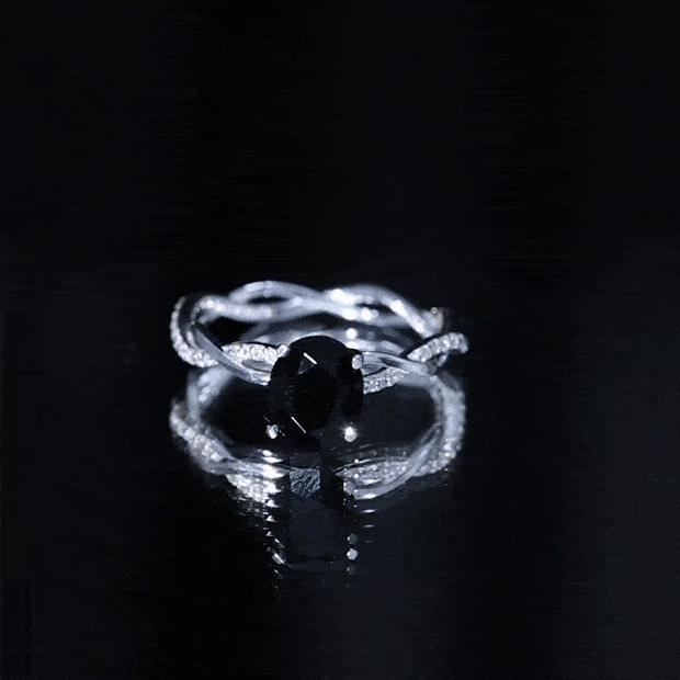 Oval Shaped 1.7 Carat Black Onyx and Diamond Braided Engagement Ring