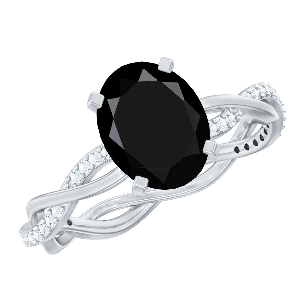 Oval Shaped 1.7 Carat Black Onyx and Diamond Braided Engagement Ring
