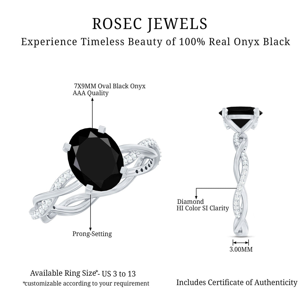 Oval Shaped 1.7 Carat Black Onyx and Diamond Braided Engagement Ring