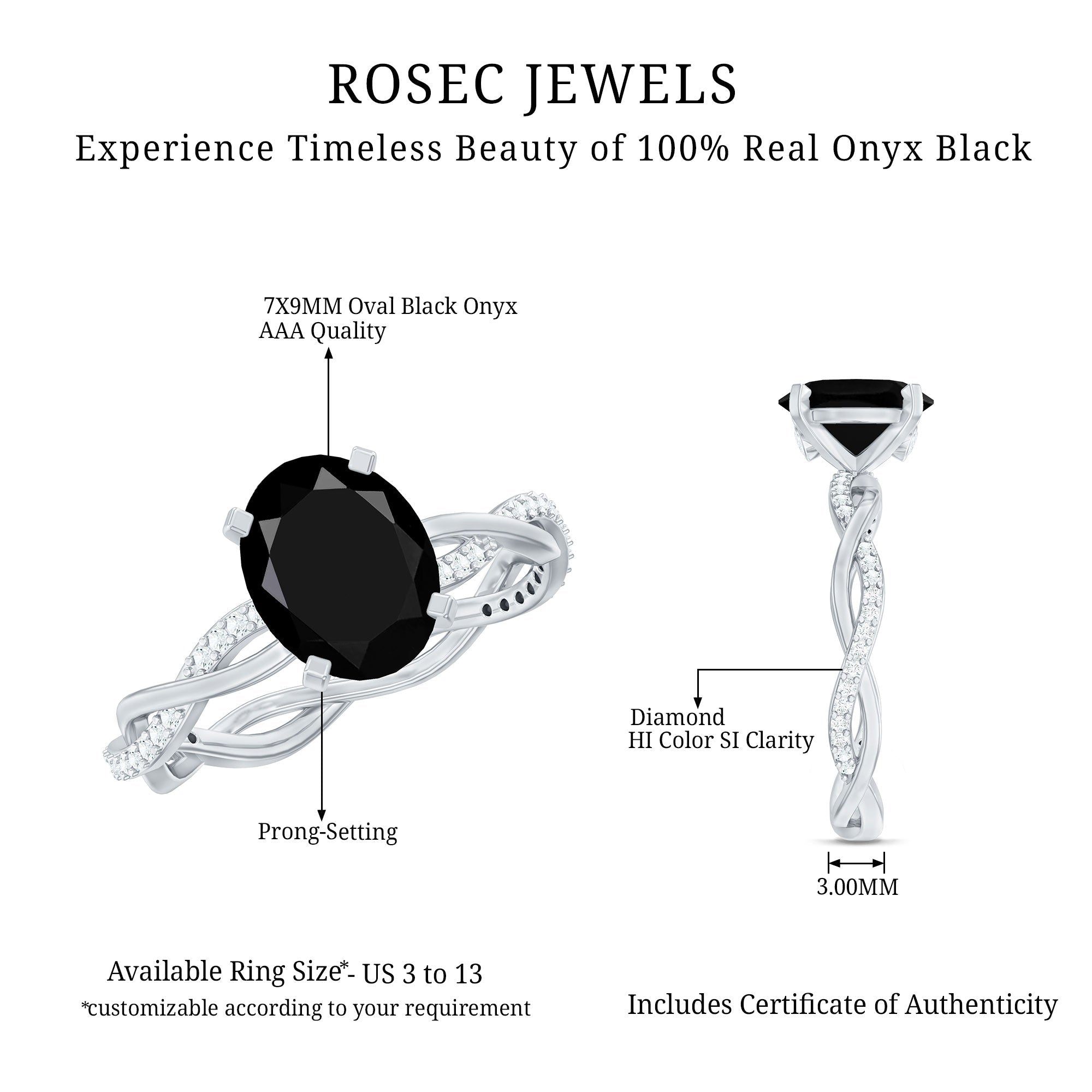 Oval Shaped 1.7 Carat Black Onyx and Diamond Braided Engagement Ring