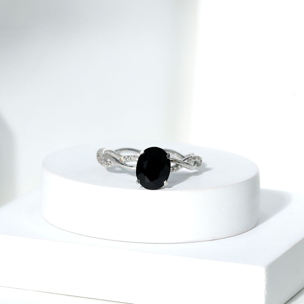 Oval Shaped 1.7 Carat Black Onyx and Diamond Braided Engagement Ring