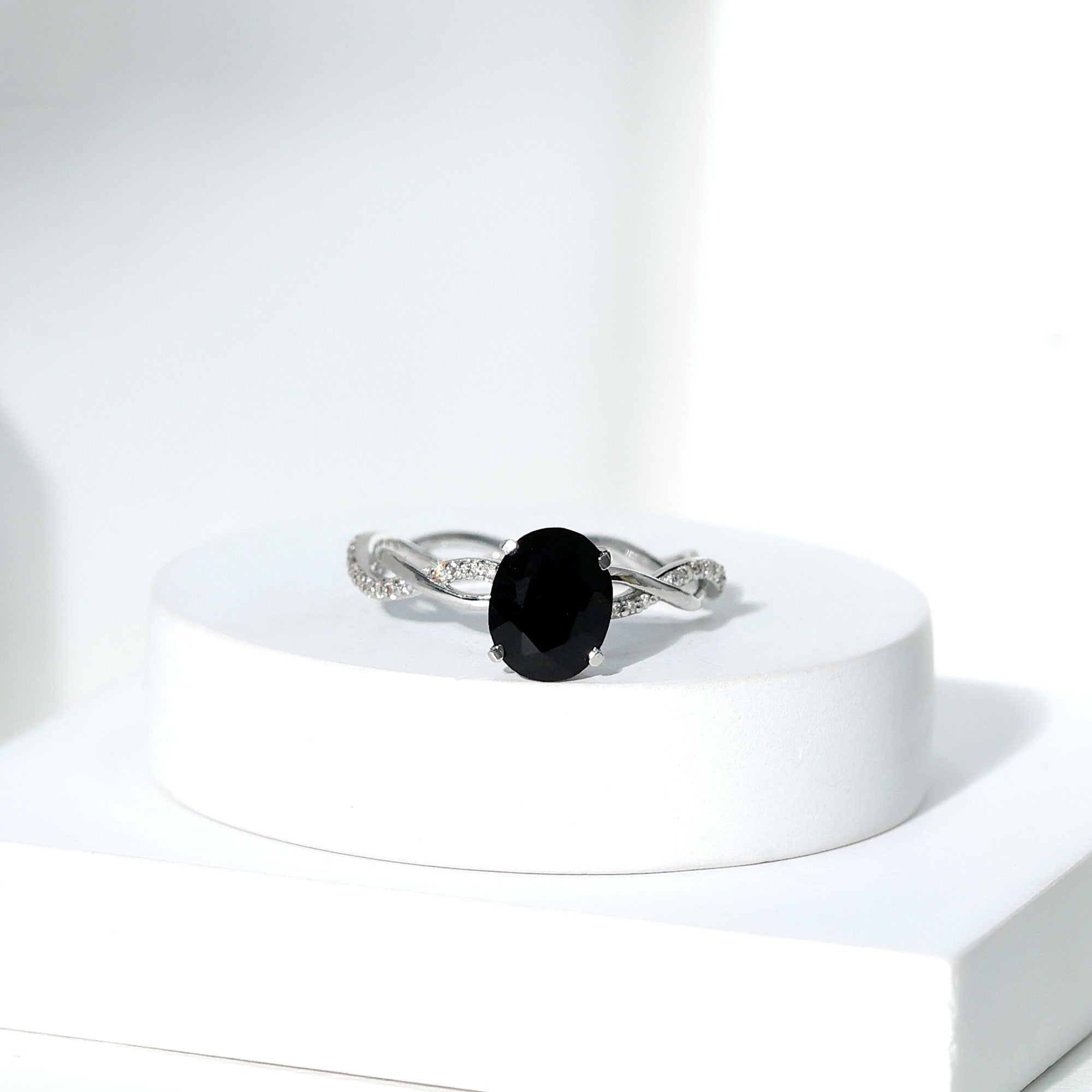 Oval Shaped 1.7 Carat Black Onyx and Diamond Braided Engagement Ring