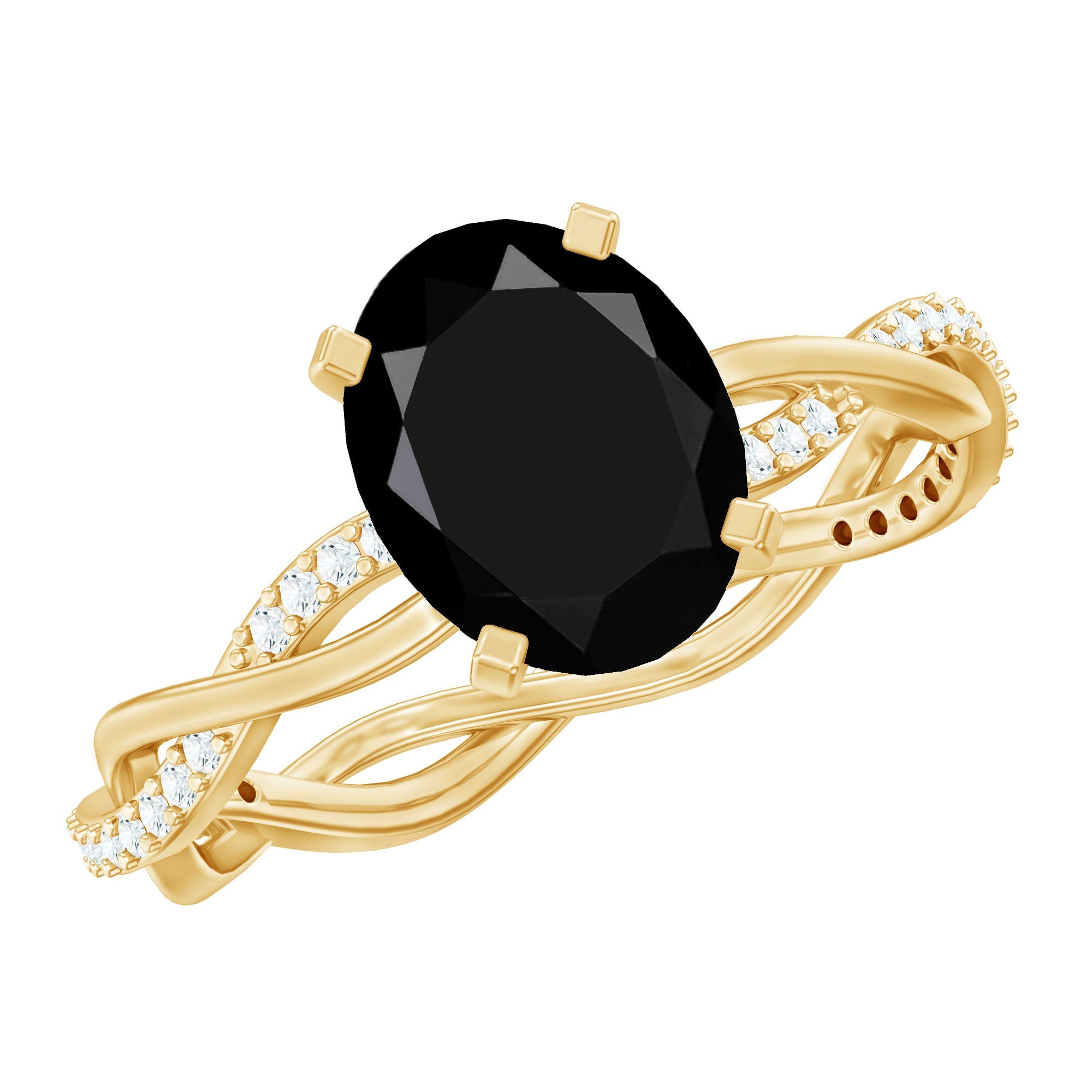 Oval Shaped 1.7 Carat Black Onyx and Diamond Braided Engagement Ring