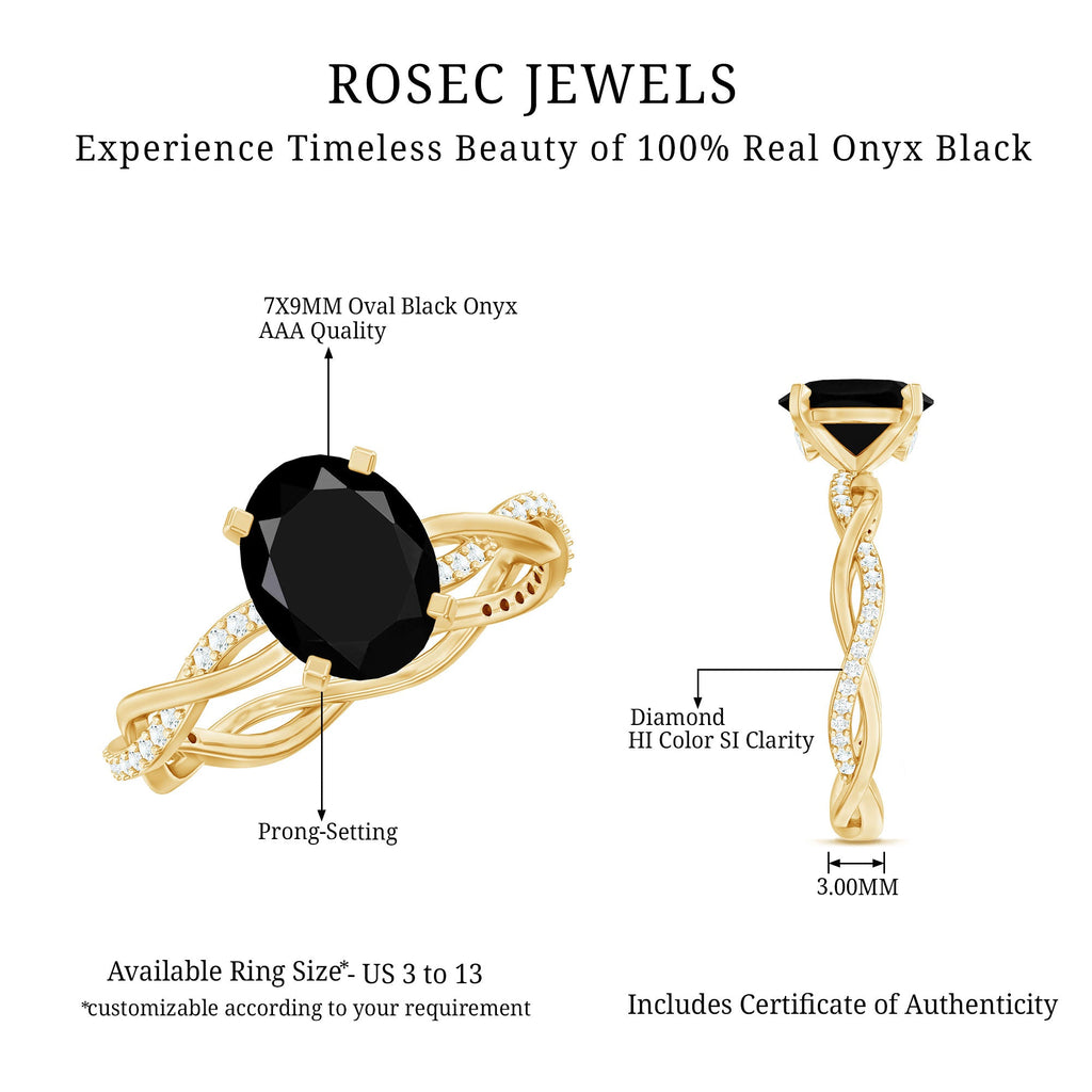 Oval Shaped 1.7 Carat Black Onyx and Diamond Braided Engagement Ring