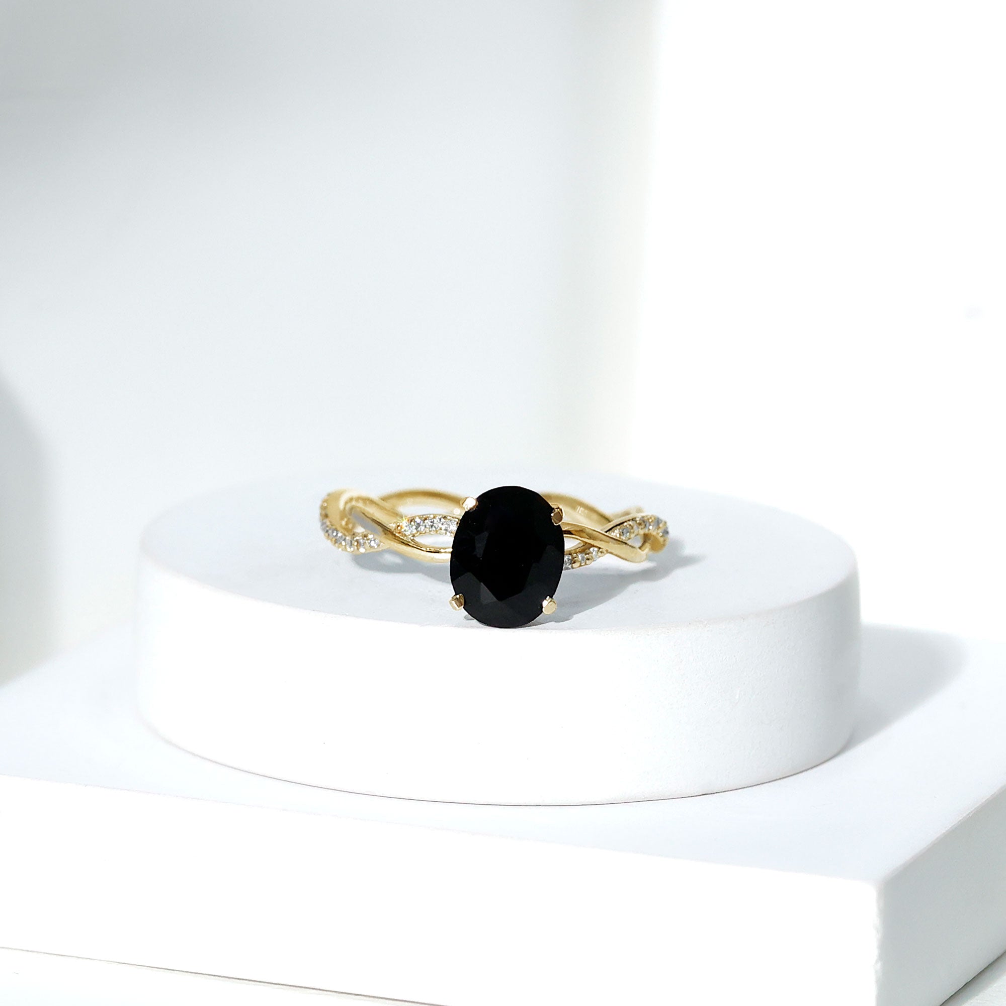 Oval Shaped 1.7 Carat Black Onyx and Diamond Braided Engagement Ring