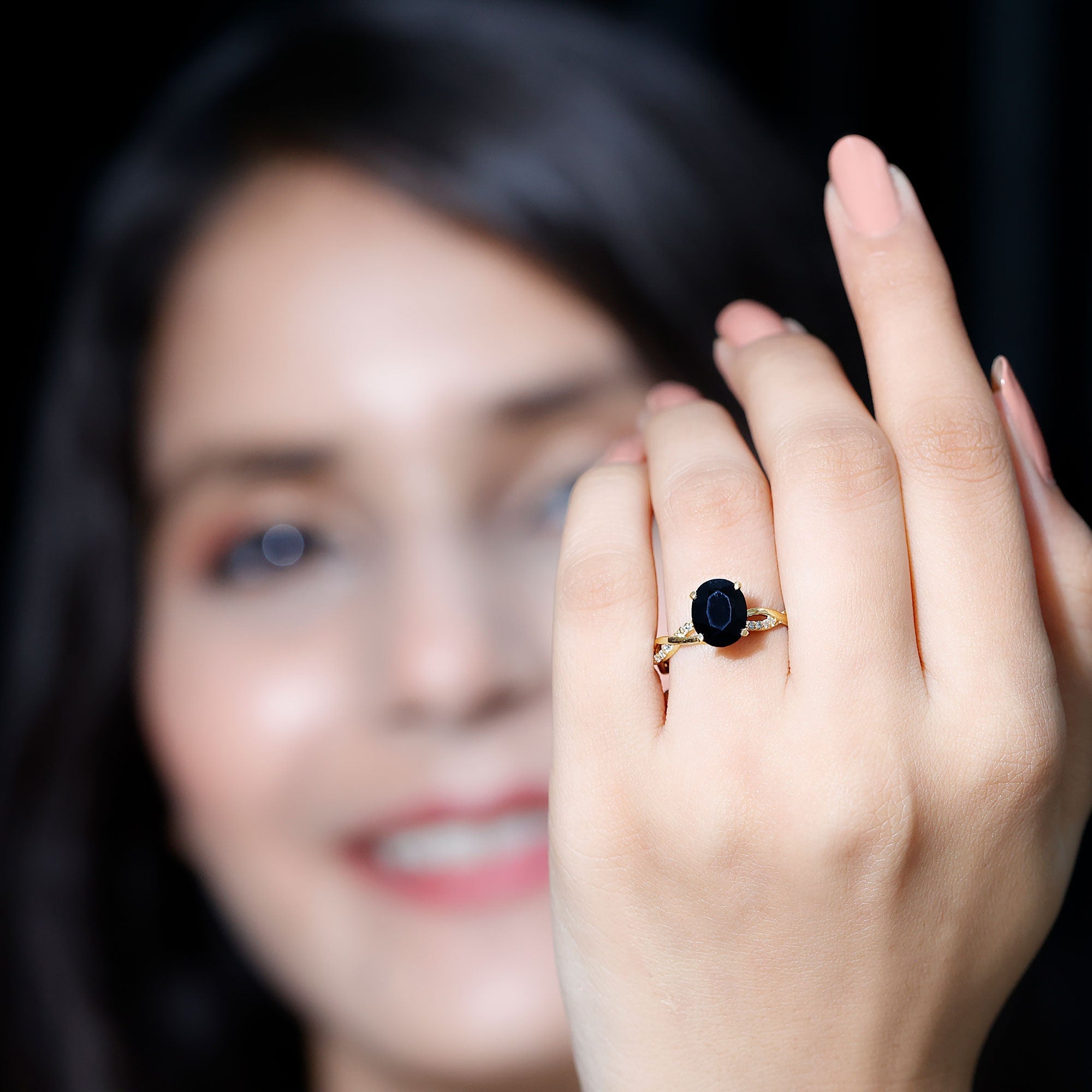 Oval Shaped 1.7 Carat Black Onyx and Diamond Braided Engagement Ring