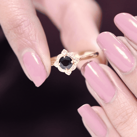 Vintage Style Black Spinel Engagement Ring with Diamond