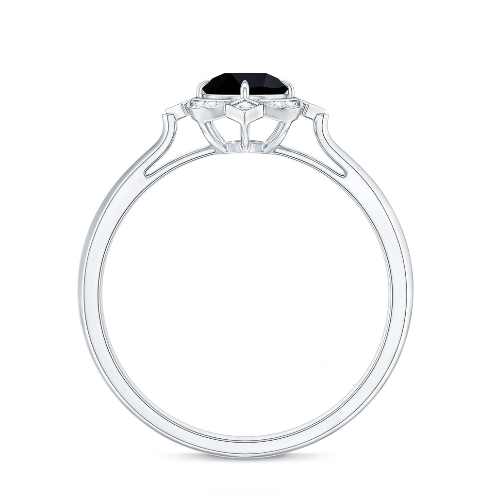 Vintage Style Black Spinel Engagement Ring with Diamond