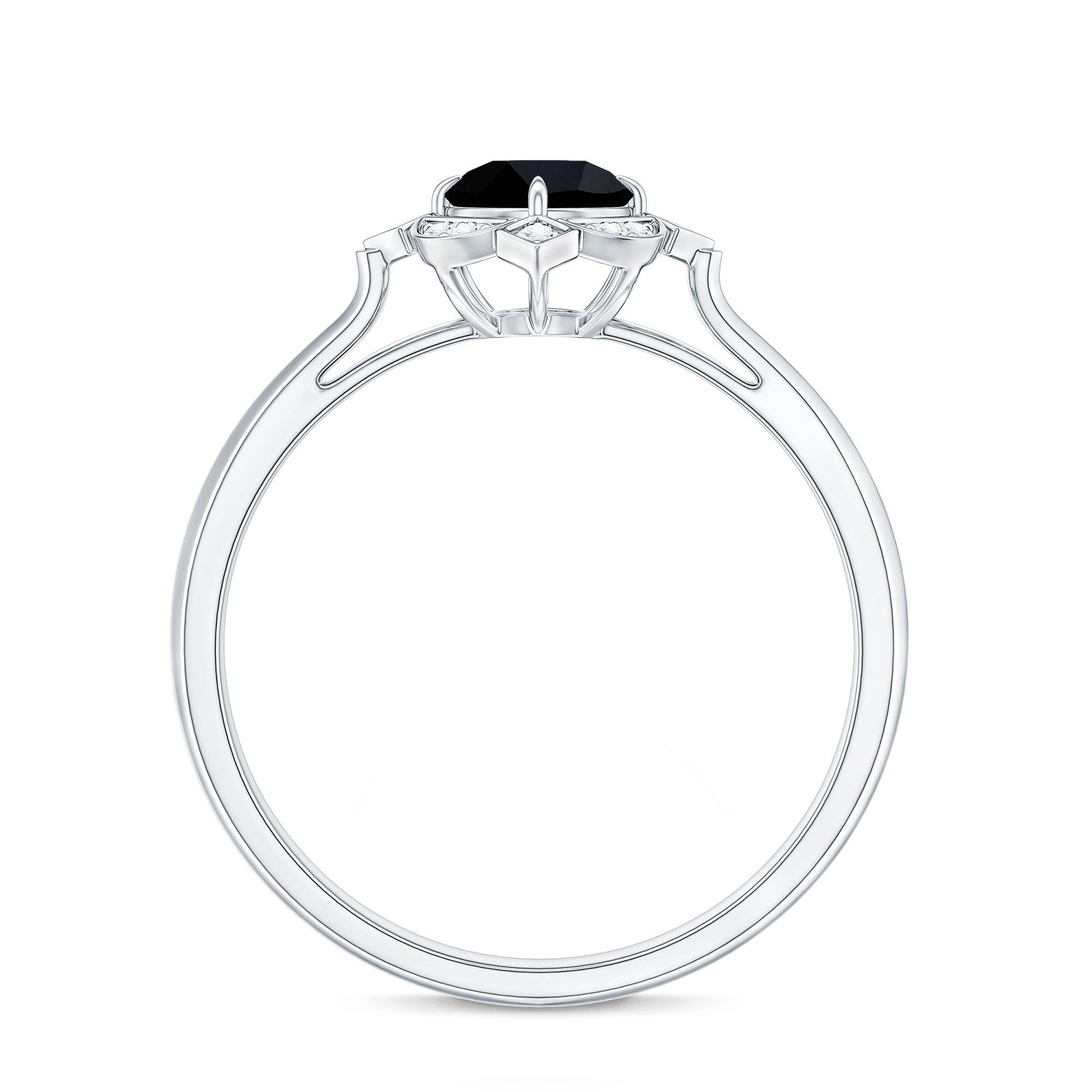 Vintage Style Black Spinel Engagement Ring with Diamond