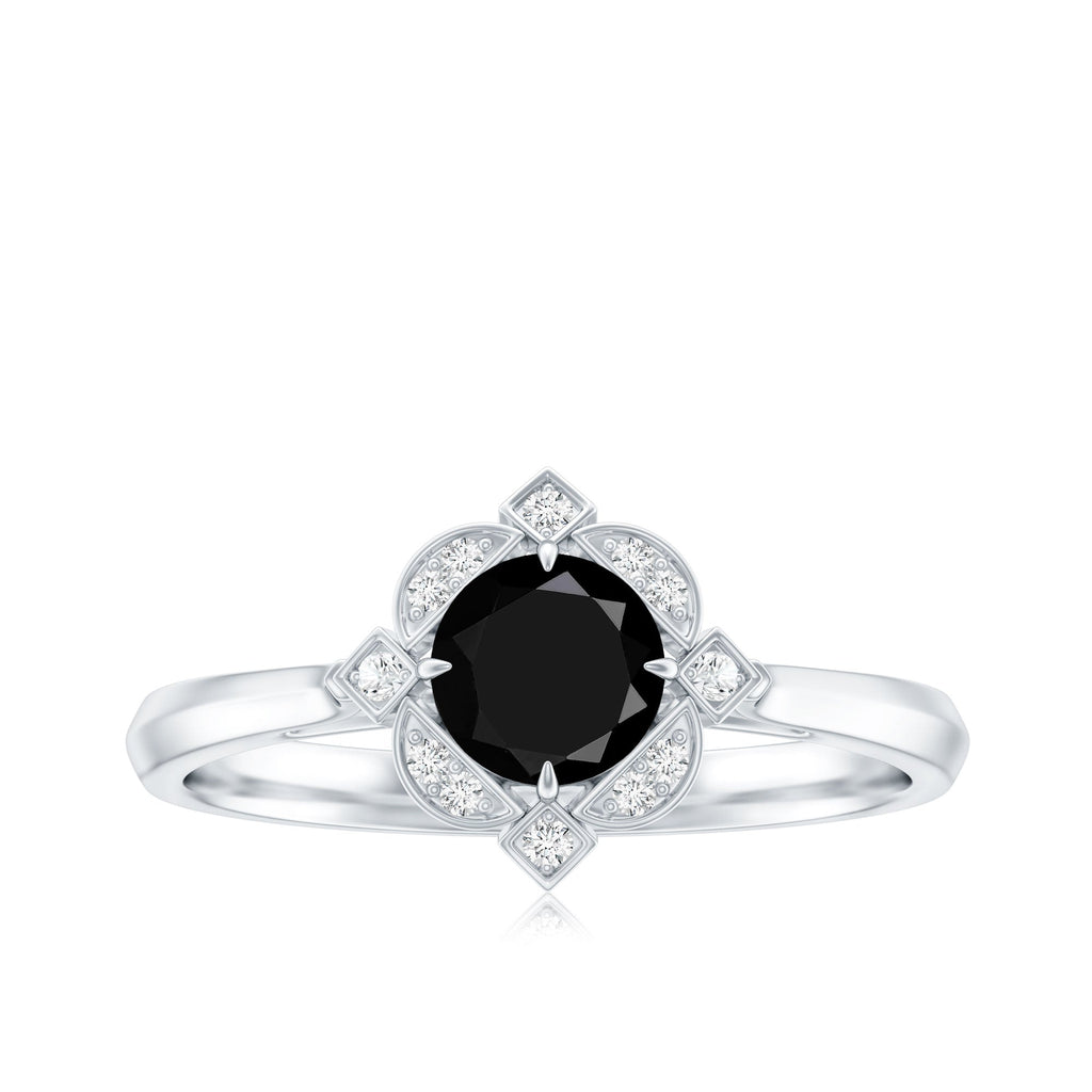 Vintage Style Black Spinel Engagement Ring with Diamond