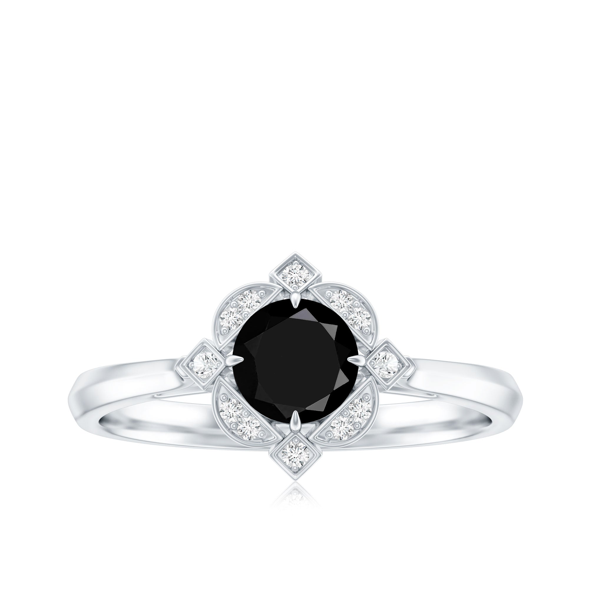 Vintage Style Black Spinel Engagement Ring with Diamond
