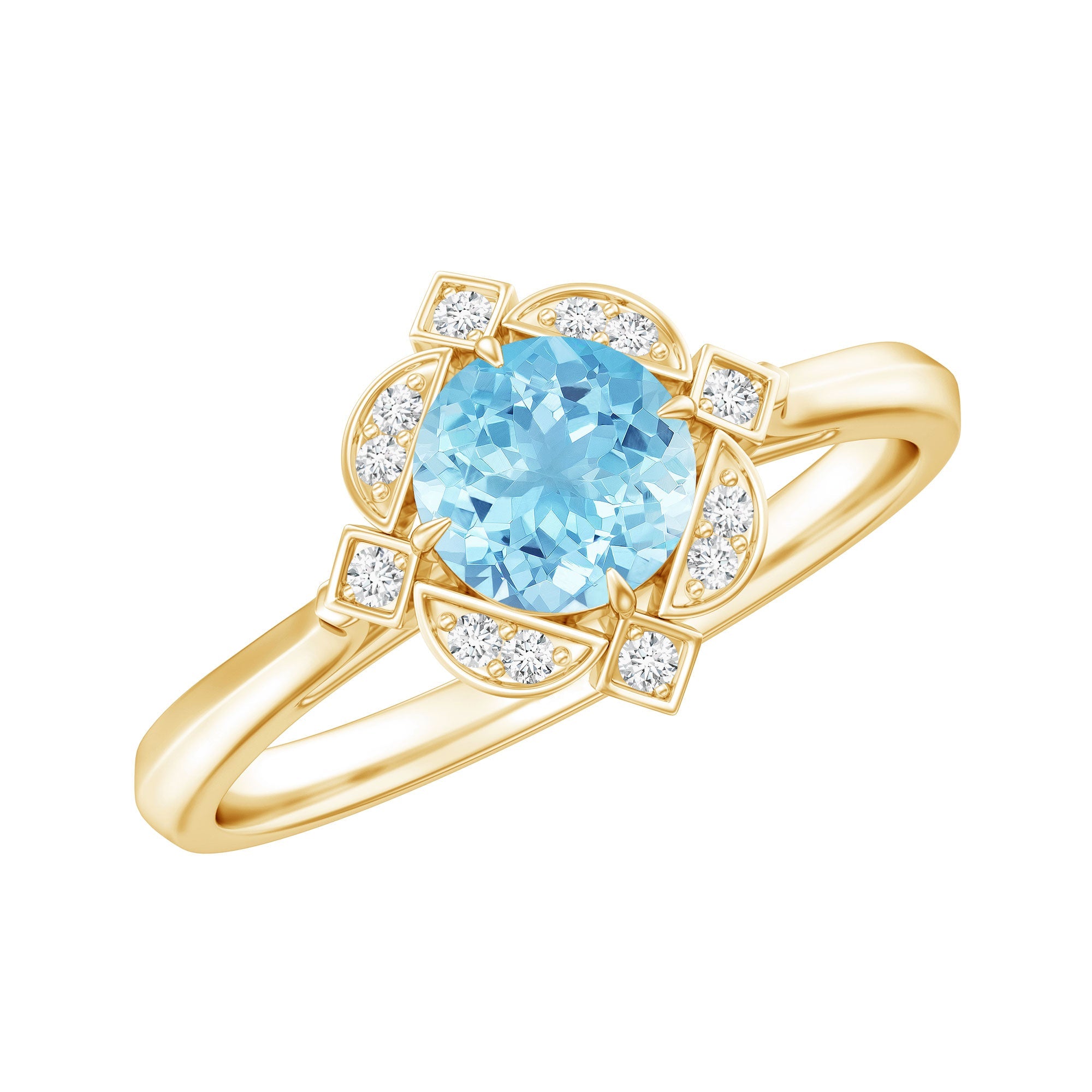 Vintage Aquamarine Ring – AAA Quality Aquamarine Engagement Ring with Diamond Halo