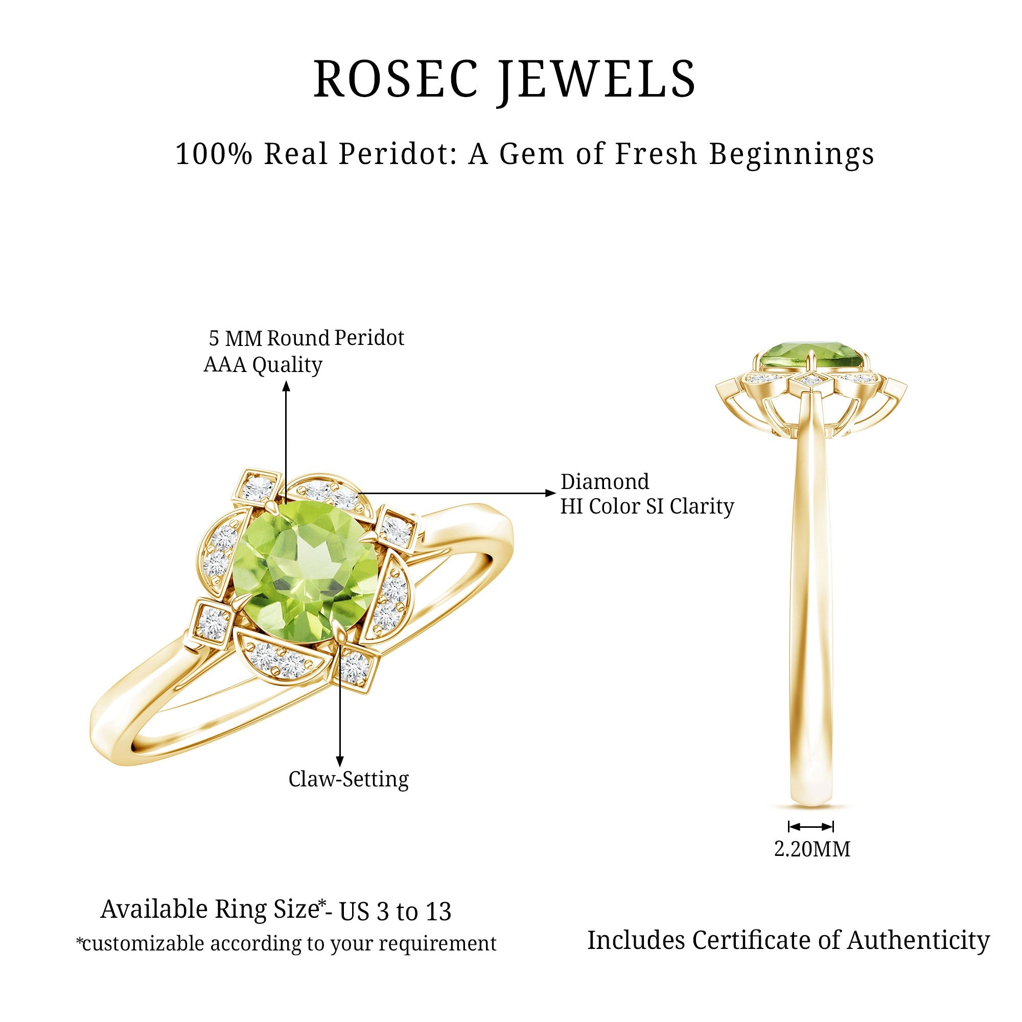 Peridot Engagement Ring - Vintage Diamond Halo Ring with AAA Quality Peridot Stone