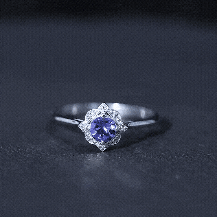 Tanzanite Engagement Ring – Floral Halo Ring with Diamond | AAA Quality Gemstone