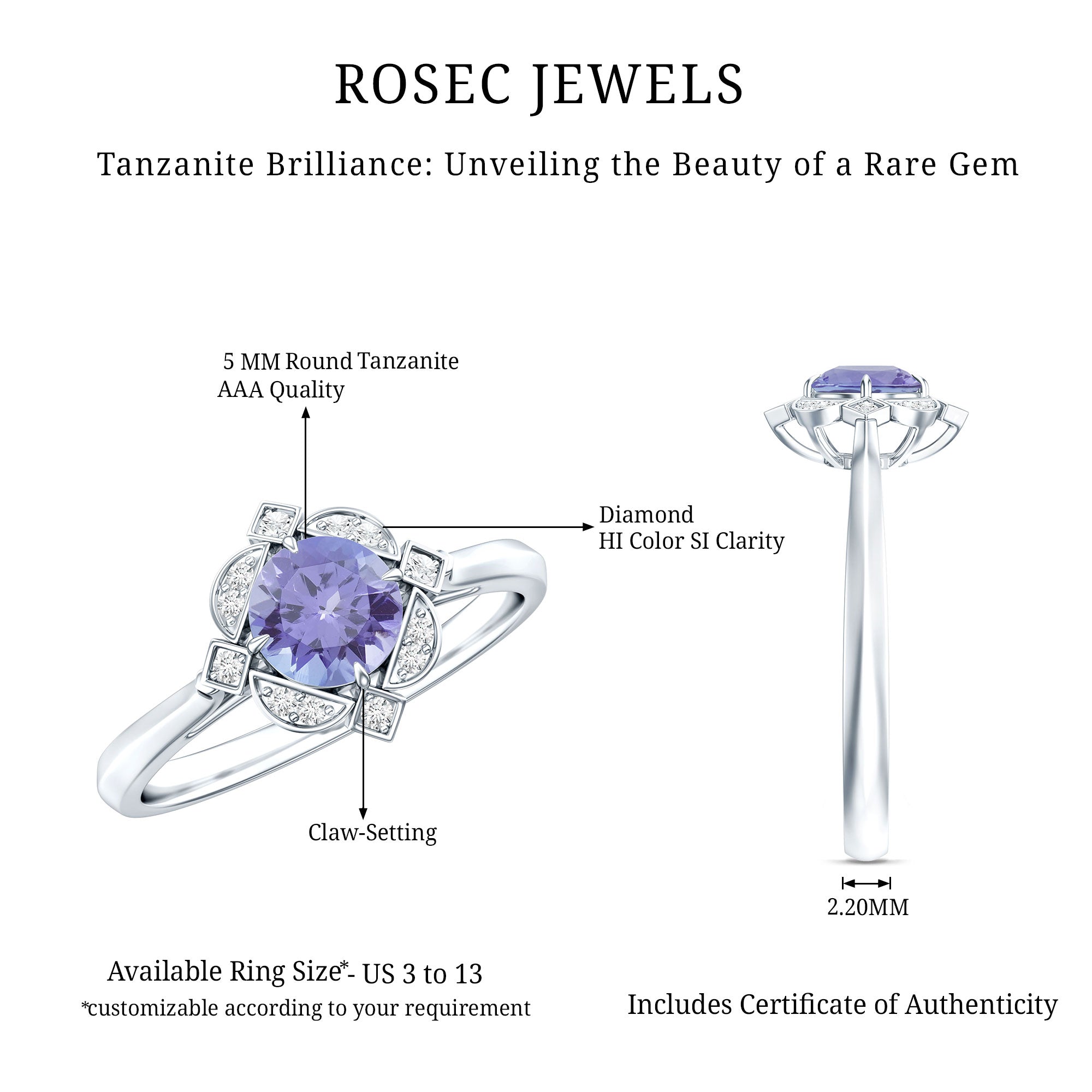Tanzanite Engagement Ring – Floral Halo Ring with Diamond | AAA Quality Gemstone