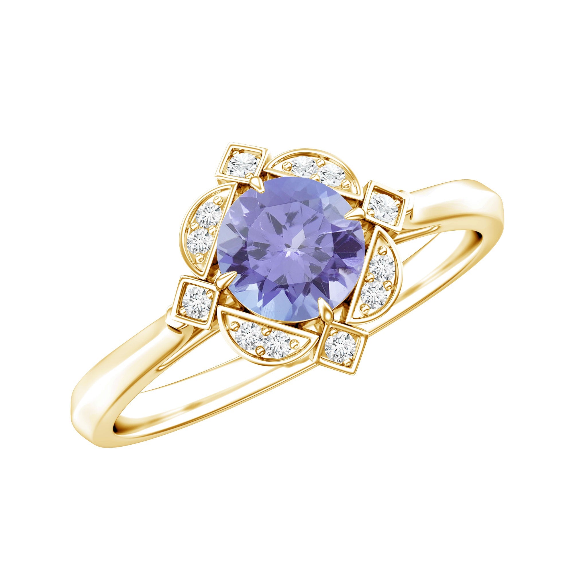 Tanzanite Engagement Ring – Floral Halo Ring with Diamond | AAA Quality Gemstone