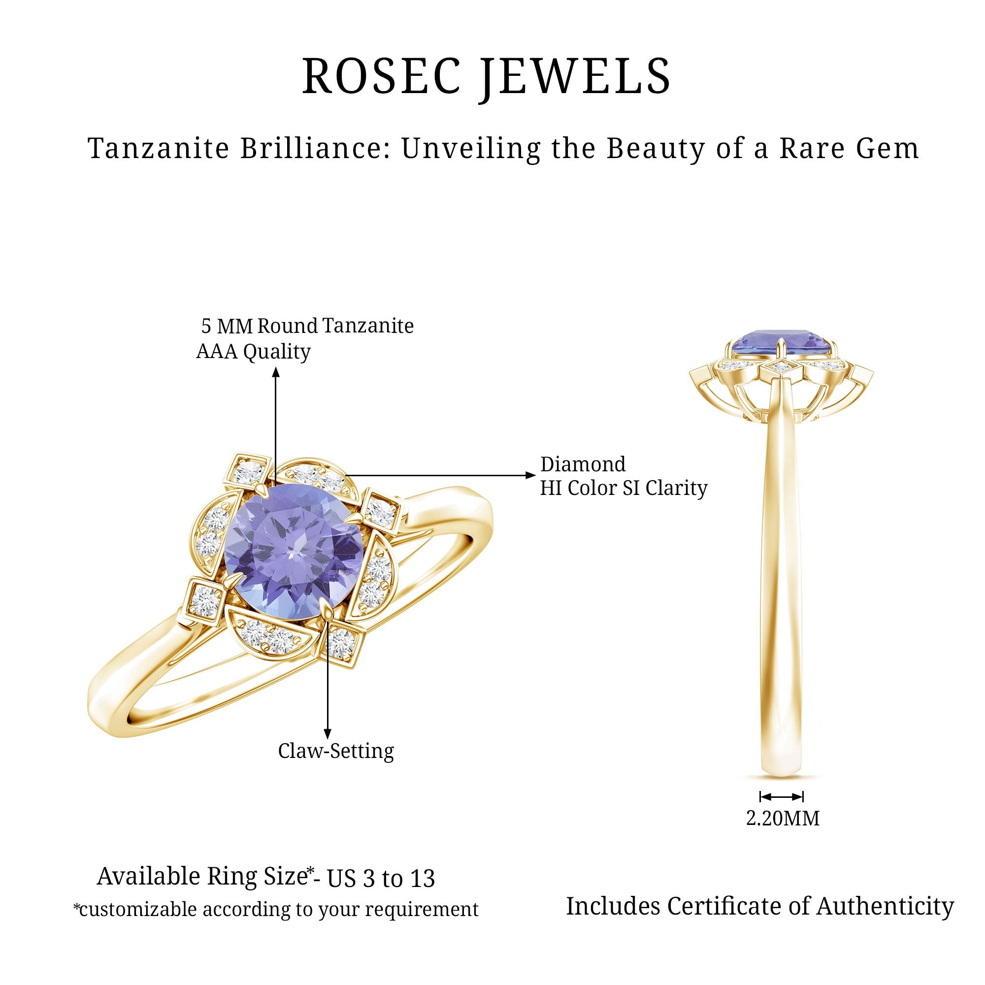 Tanzanite Engagement Ring – Floral Halo Ring with Diamond | AAA Quality Gemstone