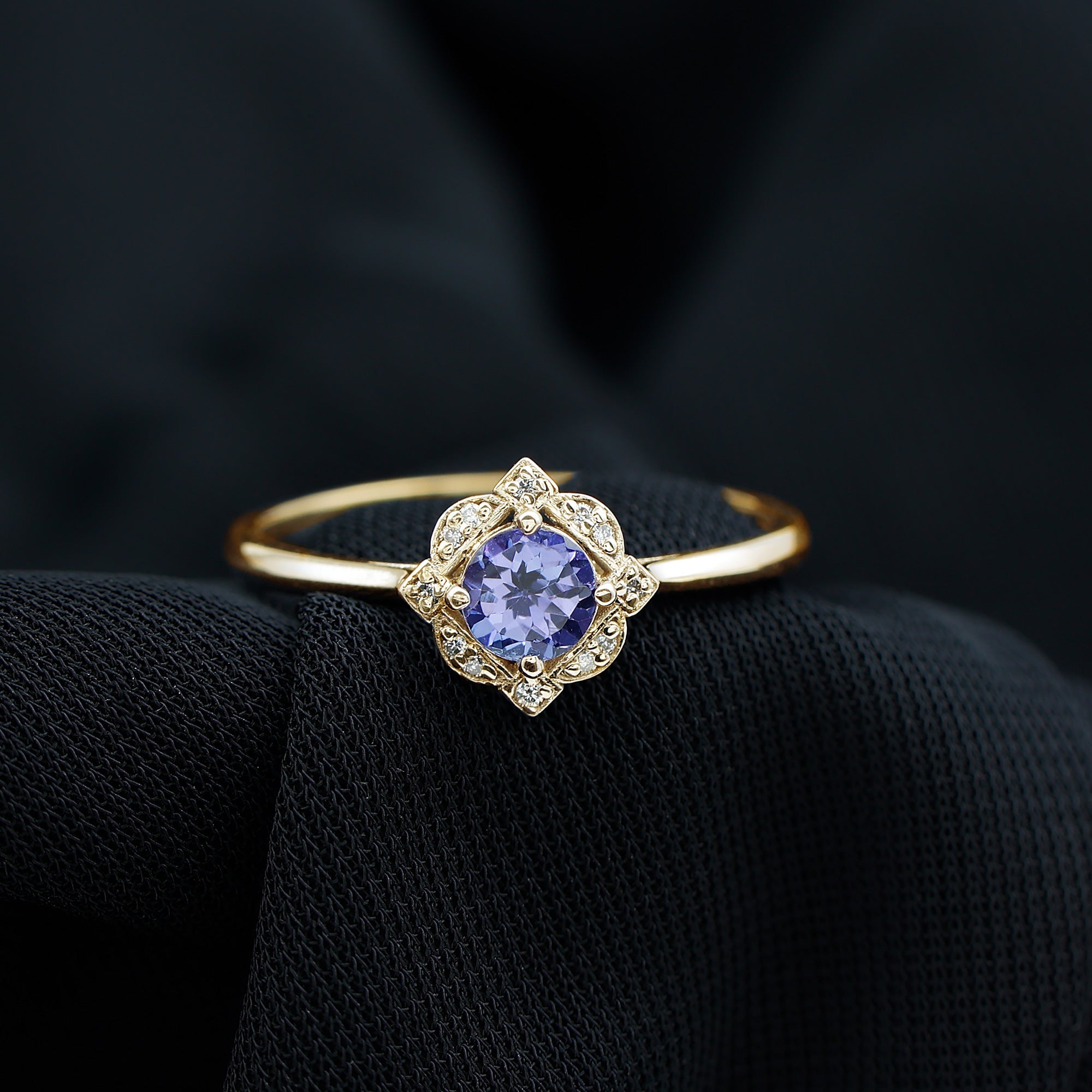 Tanzanite Engagement Ring – Floral Halo Ring with Diamond | AAA Quality Gemstone