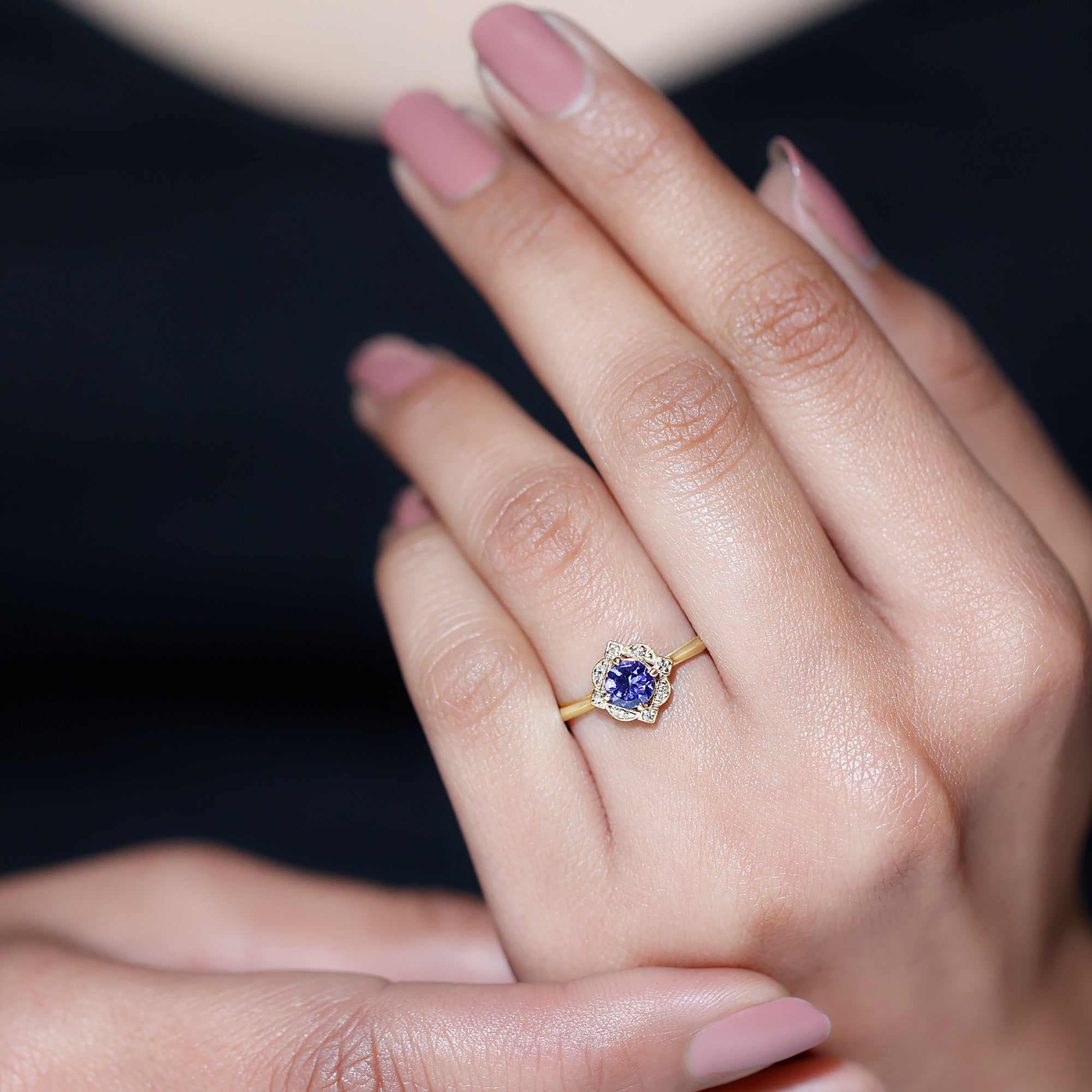 Tanzanite Engagement Ring – Floral Halo Ring with Diamond | AAA Quality Gemstone