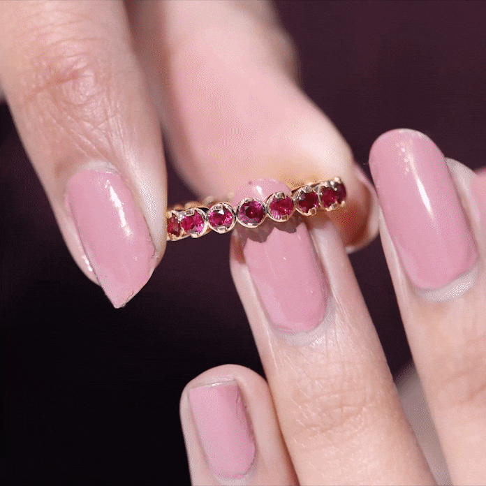 Ruby Eternity Ring – Lab Created Ruby Full Eternity Band in Prong Setting