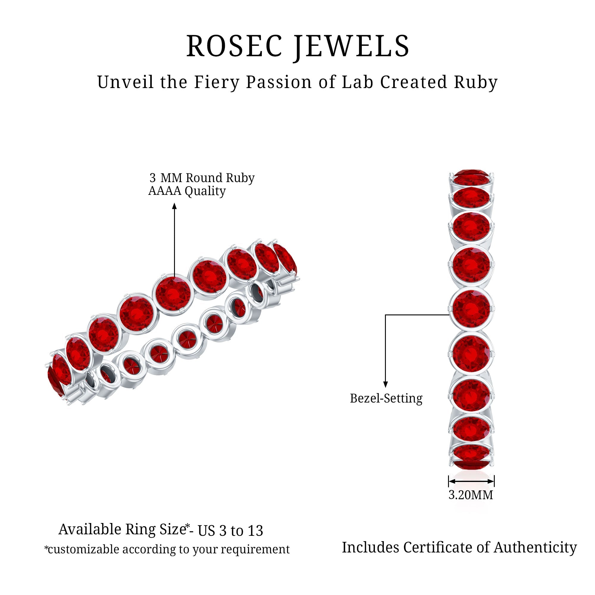 Ruby Eternity Ring – Lab Created Ruby Full Eternity Band in Prong Setting