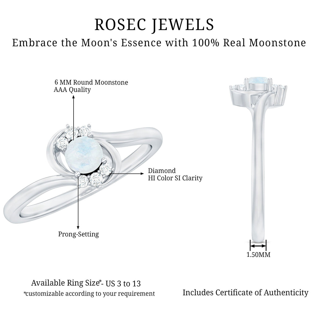 Genuine Moonstone and Diamond Bypass Promise Ring