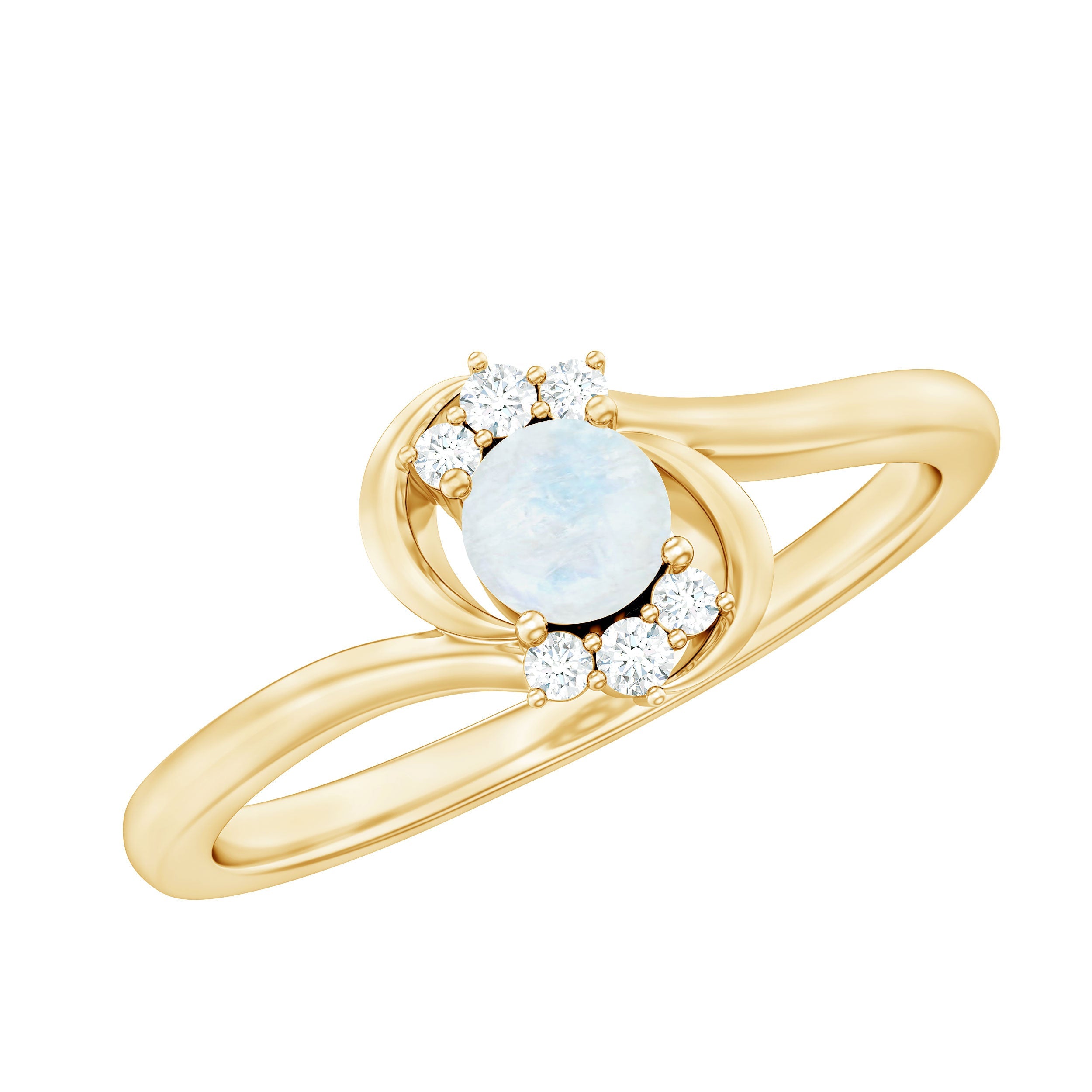 Moonstone Promise Ring - Diamond Bypass Ring with AAA Quality Moonstone & Prong Setting