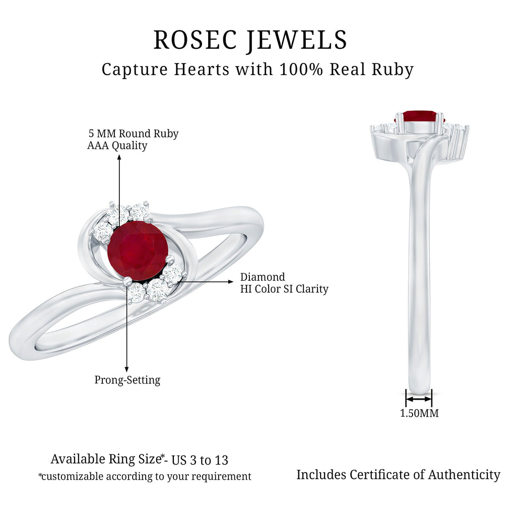 Ruby Promise Ring – Genuine AAA Quality Ruby And Diamond Bypass Design