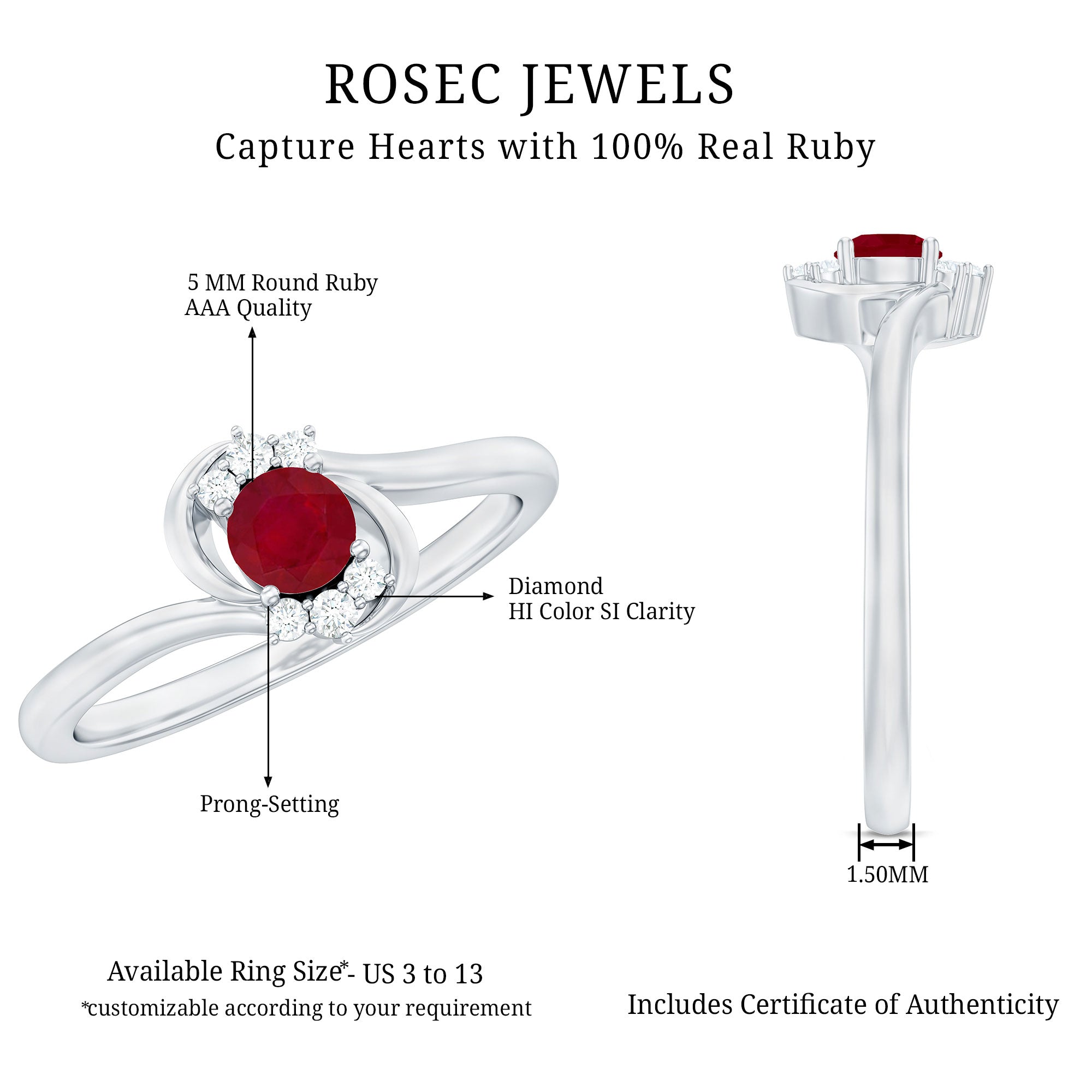 Ruby Promise Ring – Genuine AAA Quality Ruby And Diamond Bypass Design