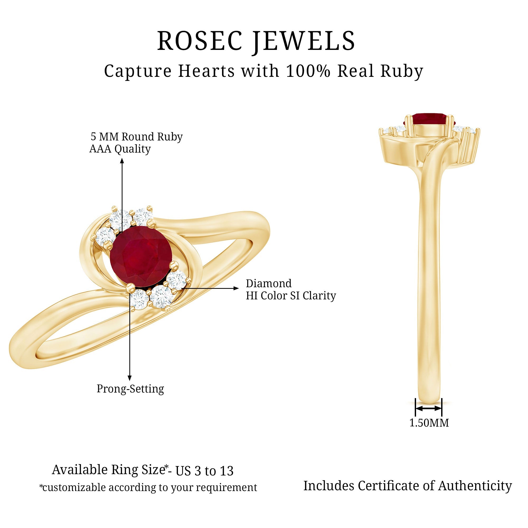 Ruby Promise Ring – Genuine AAA Quality Ruby And Diamond Bypass Design