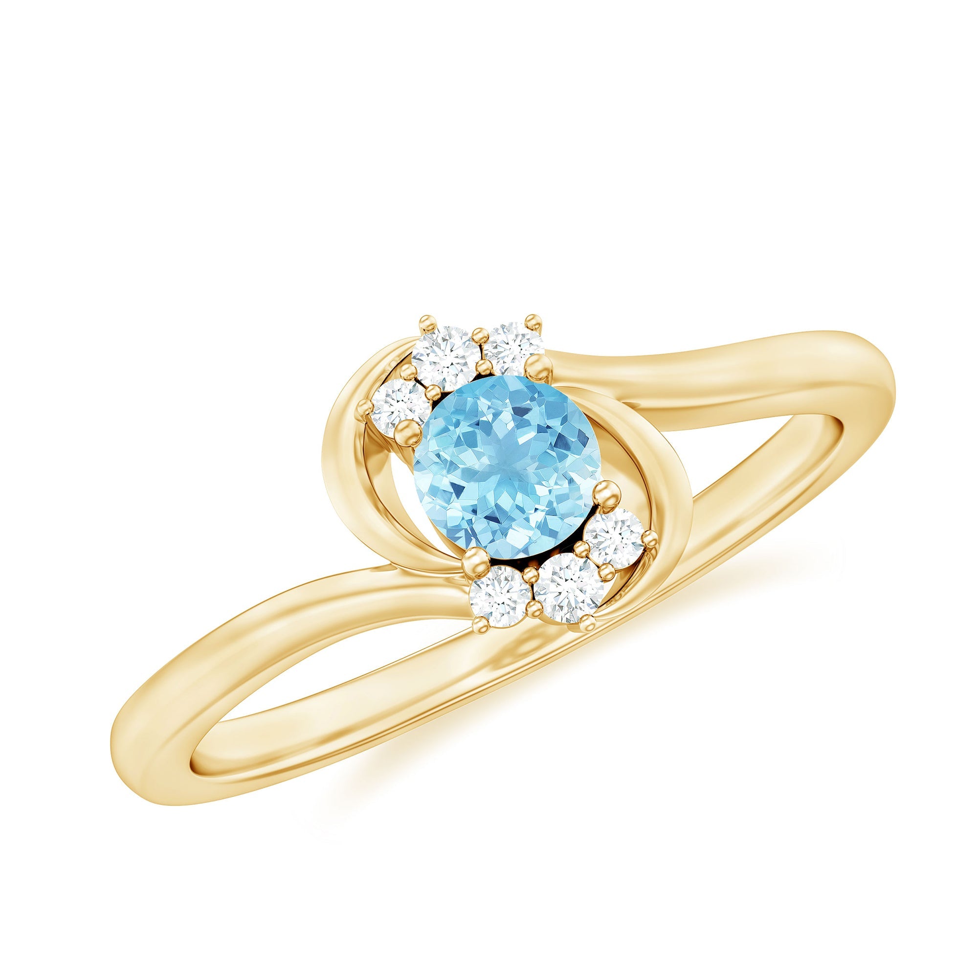 Aquamarine Promise Ring – AAA Quality Blue Stone With Diamond Accented Twisted Bypass Band