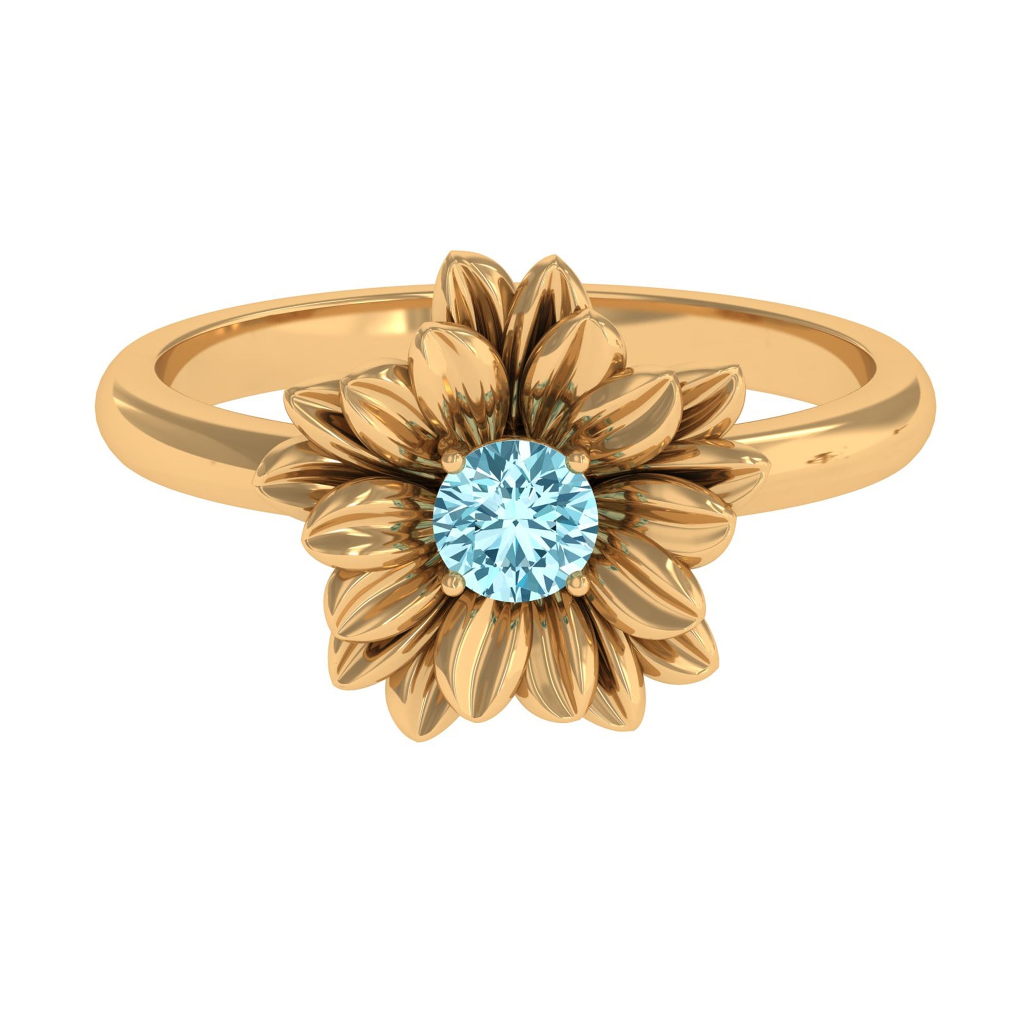 Aquamarine Engagement Ring – Floral Design Blue Gemstone With Prong Setting