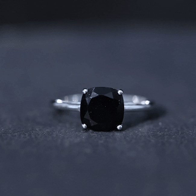 Certified Black Onyx 2 Carat Cushion Cut Engagement Ring
