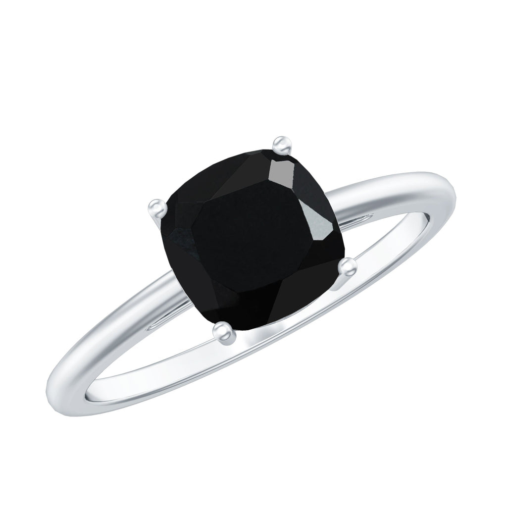 Certified Black Onyx 2 Carat Cushion Cut Engagement Ring