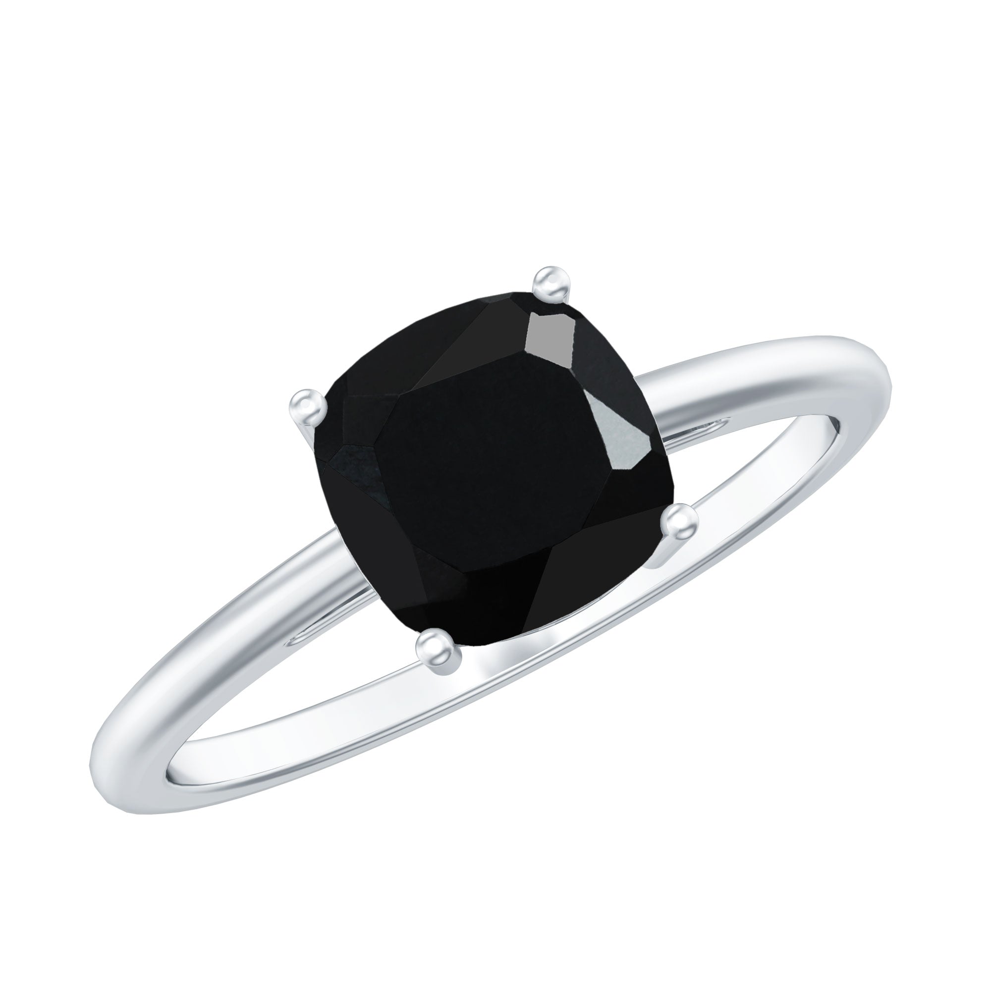 Certified Black Onyx 2 Carat Cushion Cut Engagement Ring
