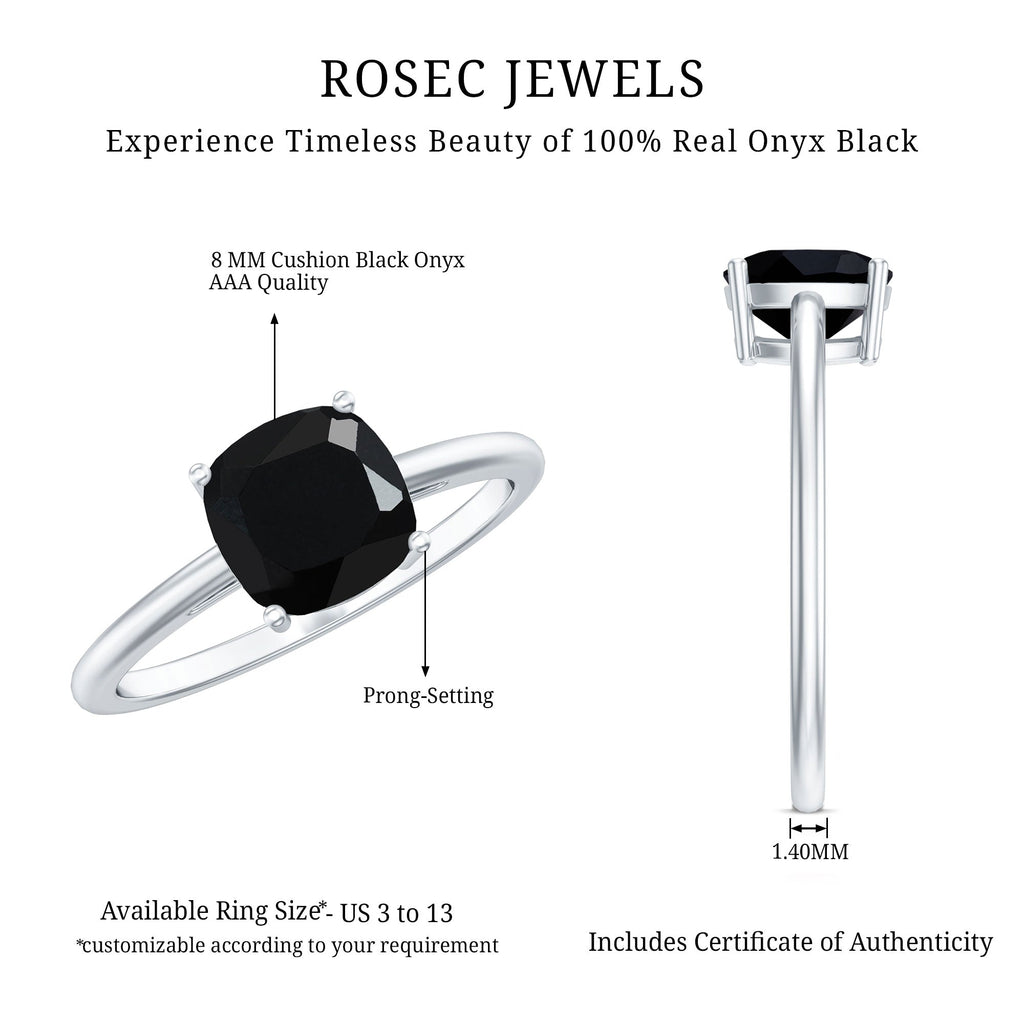 Certified Black Onyx 2 Carat Cushion Cut Engagement Ring