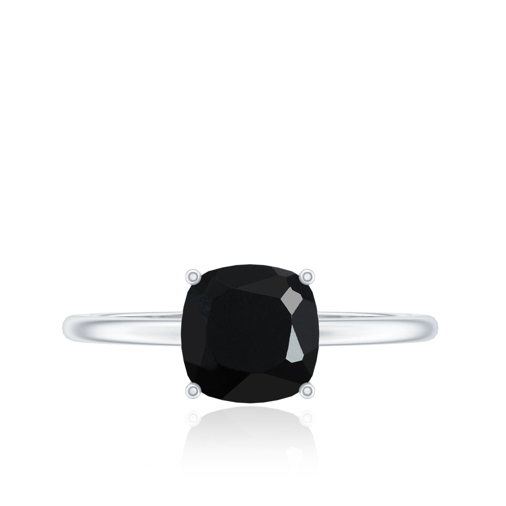 Certified Black Onyx 2 Carat Cushion Cut Engagement Ring