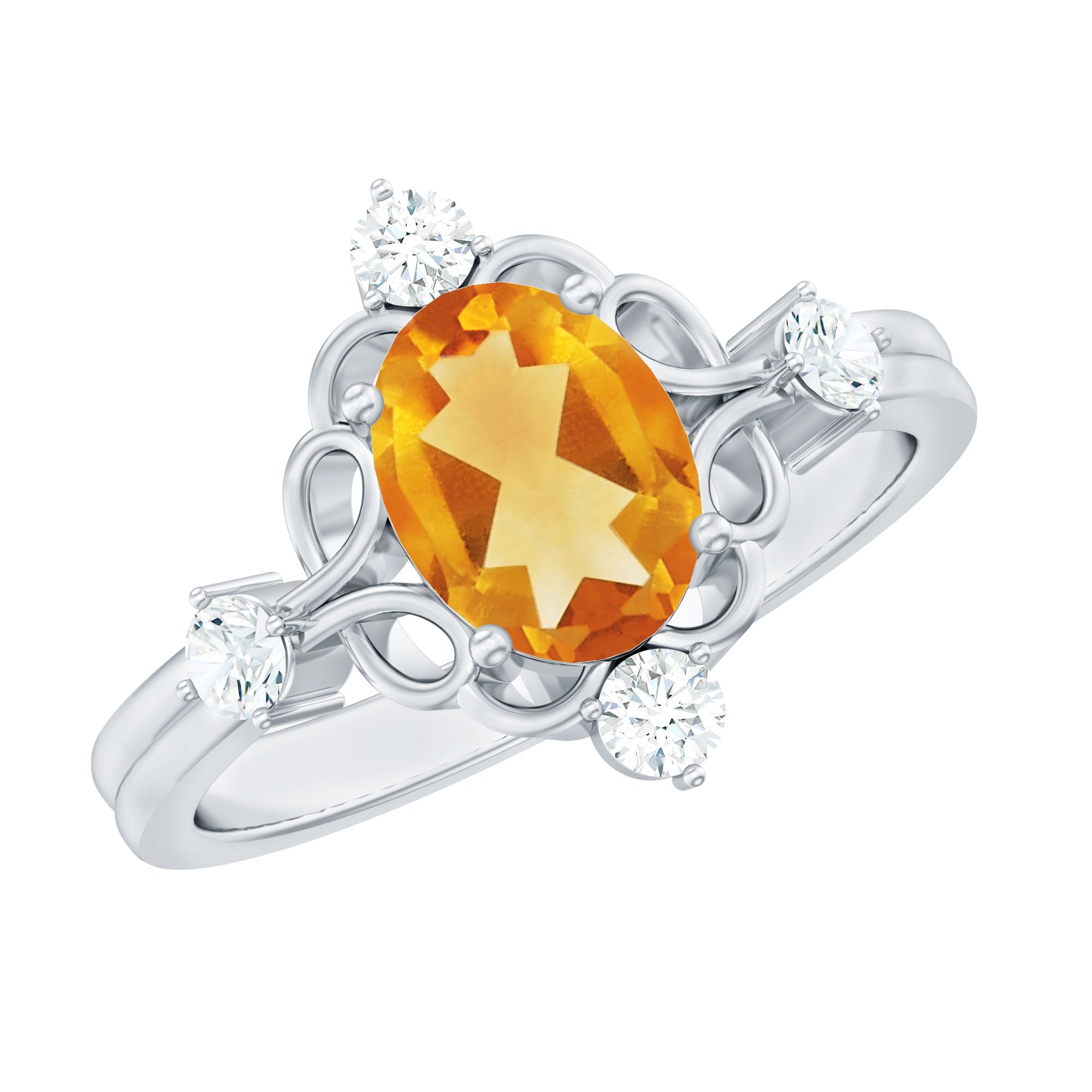 Vintage Style 1 Carat Citrine Oval Engagement Ring with Diamond