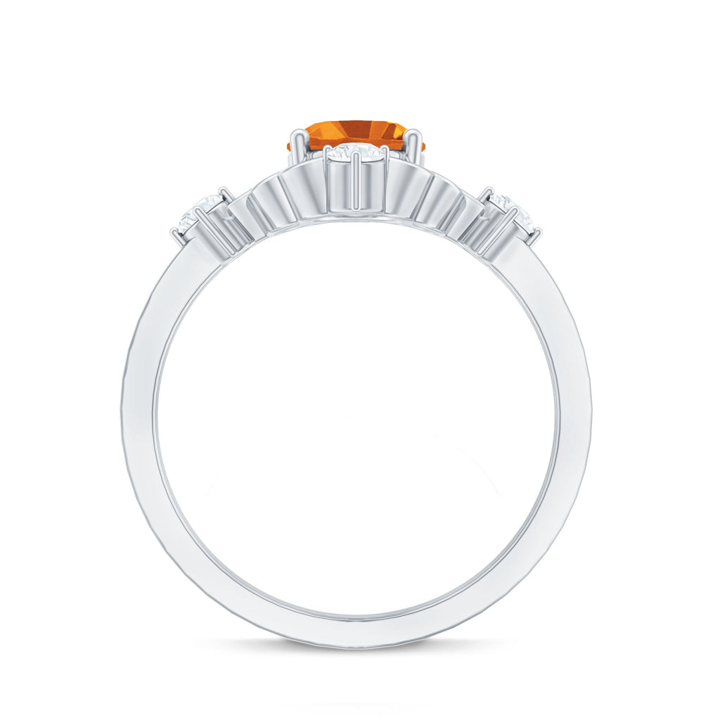 Vintage Style 1 Carat Citrine Oval Engagement Ring with Diamond