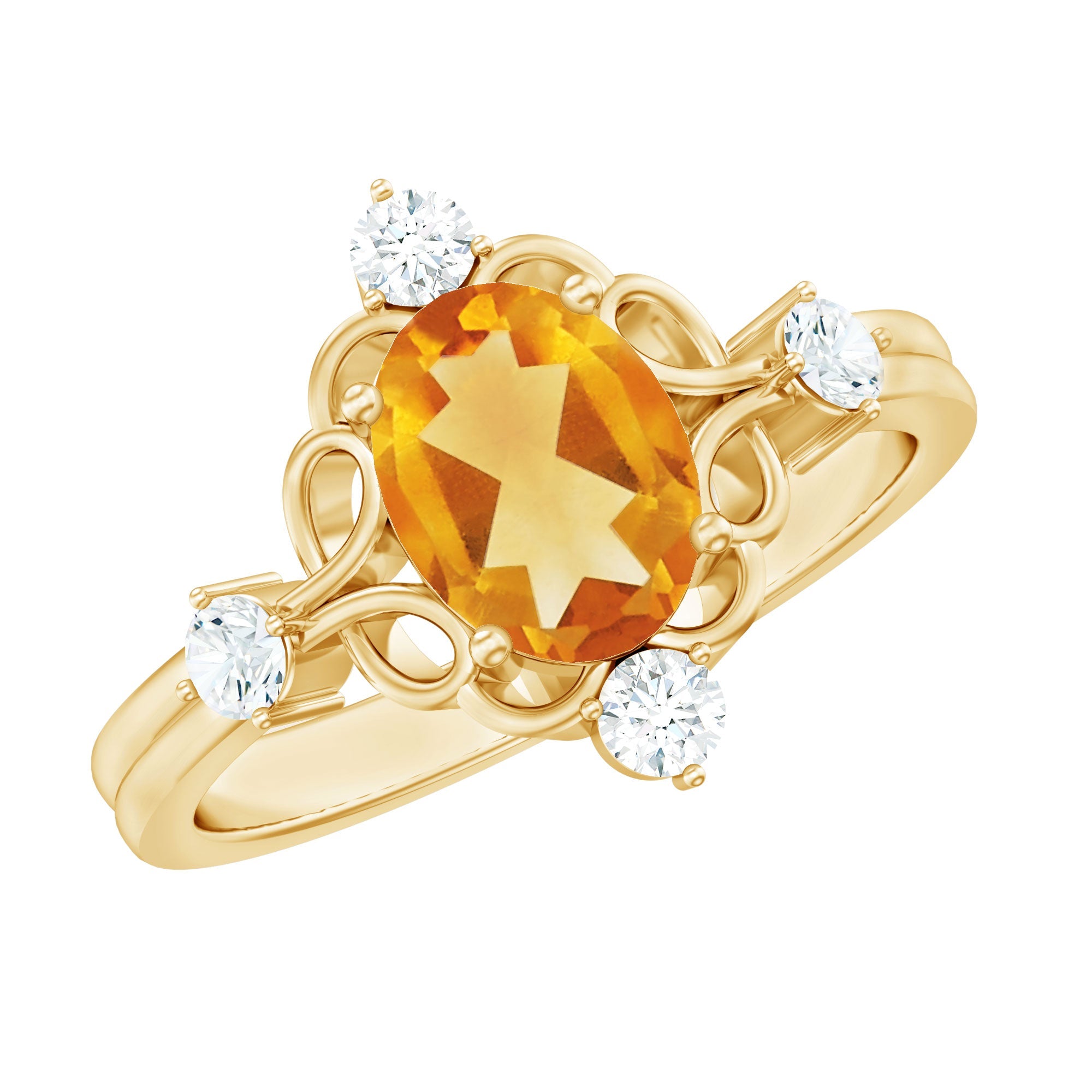 Vintage Style 1 Carat Citrine Oval Engagement Ring with Diamond