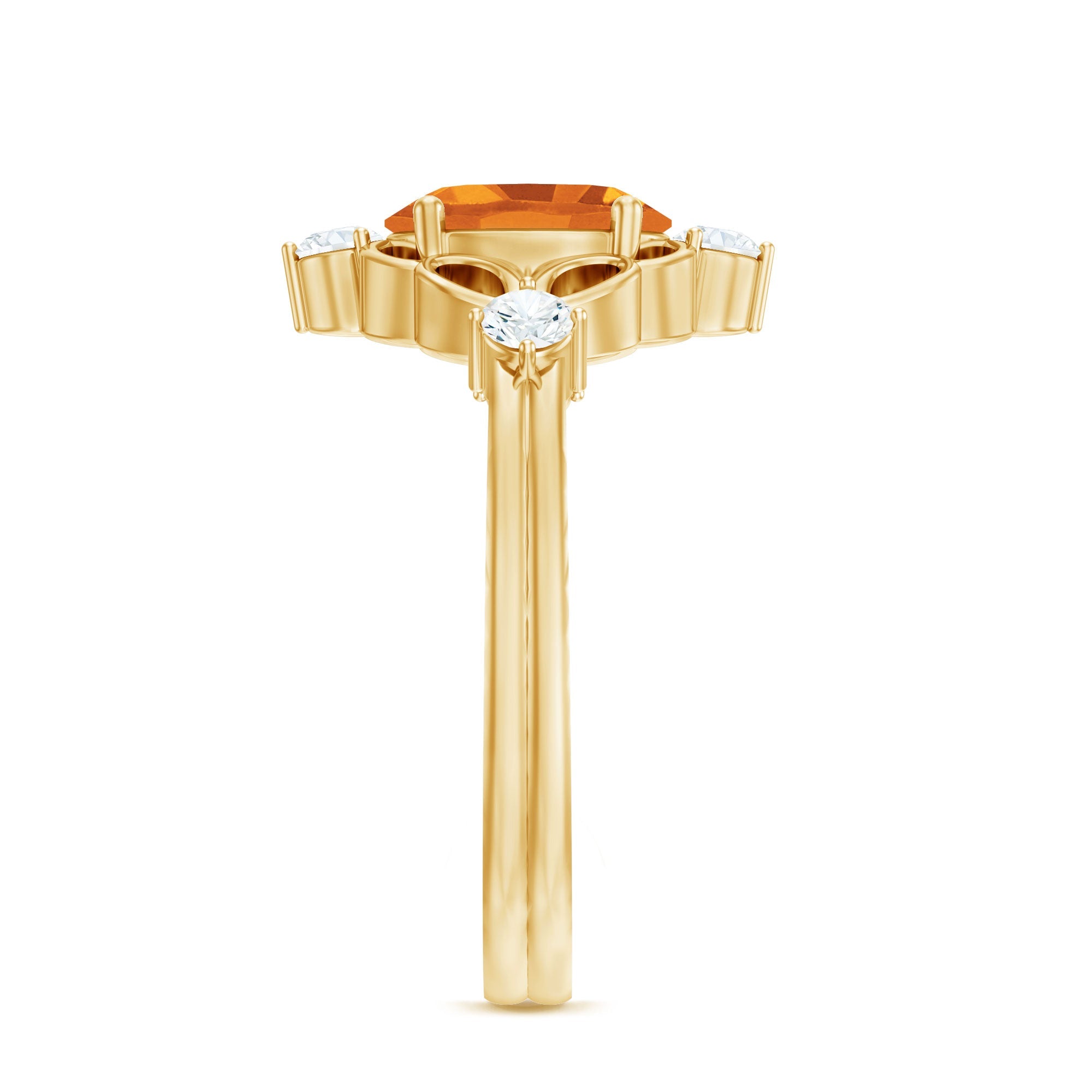 Vintage Style 1 Carat Citrine Oval Engagement Ring with Diamond