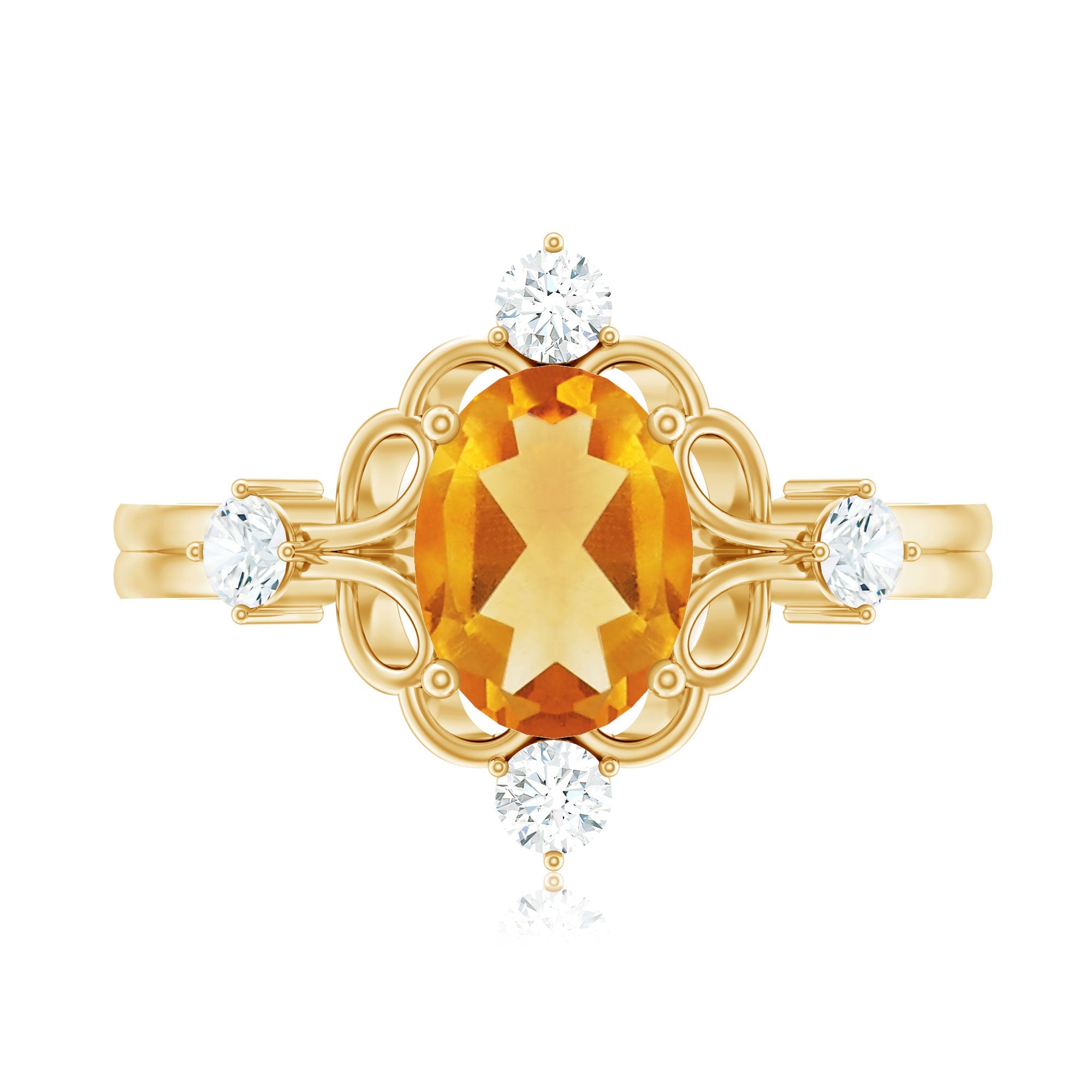 Vintage Style 1 Carat Citrine Oval Engagement Ring with Diamond