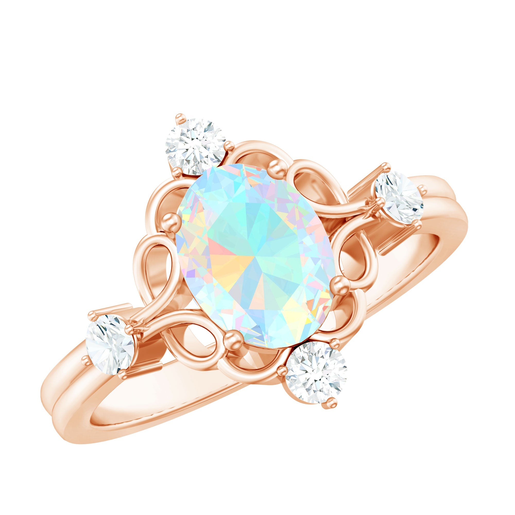 Designer Ethiopian Opal and Diamond  Engagement Ring