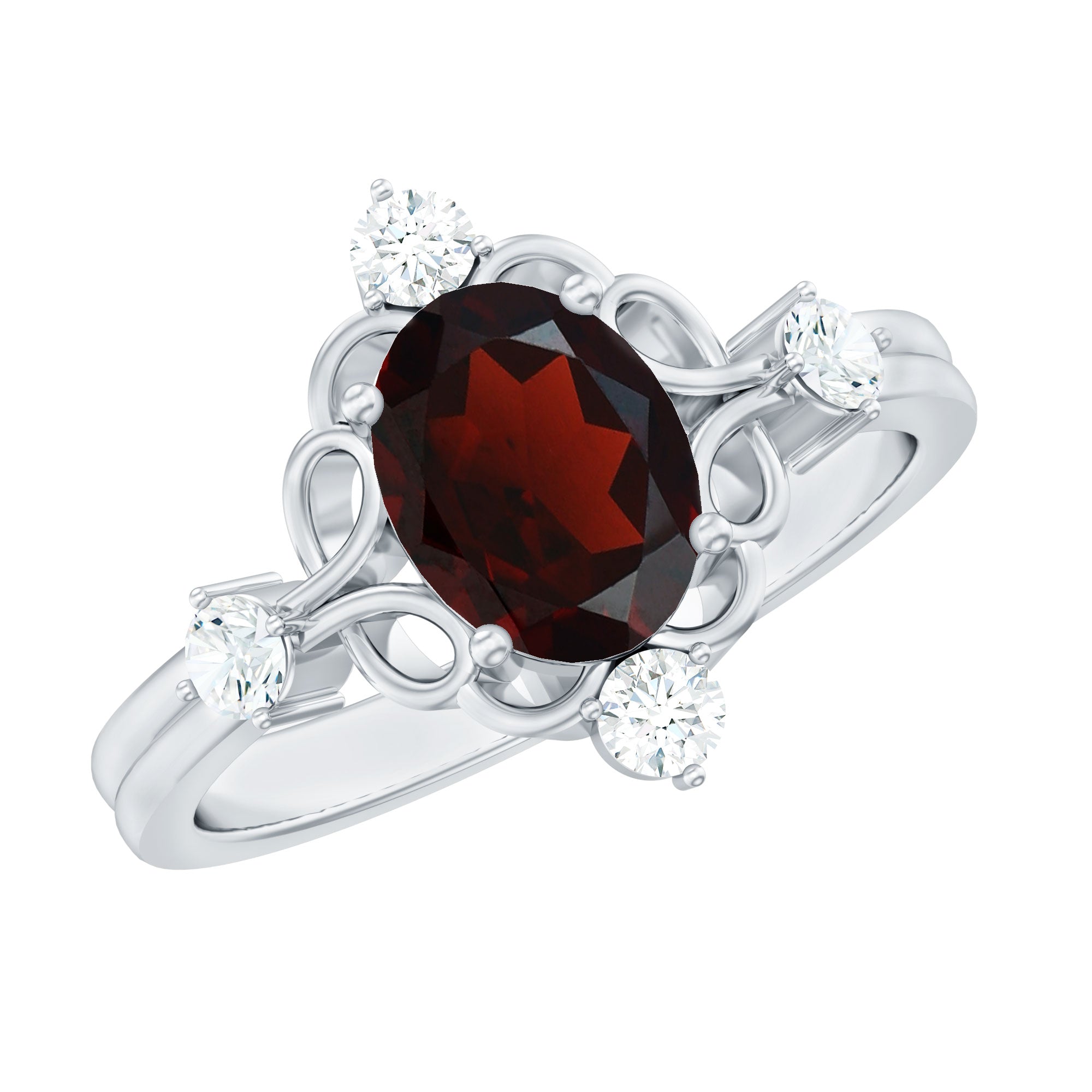 Vintage looking 1.5 Carat Oval Garnet Engagement Ring with Diamond