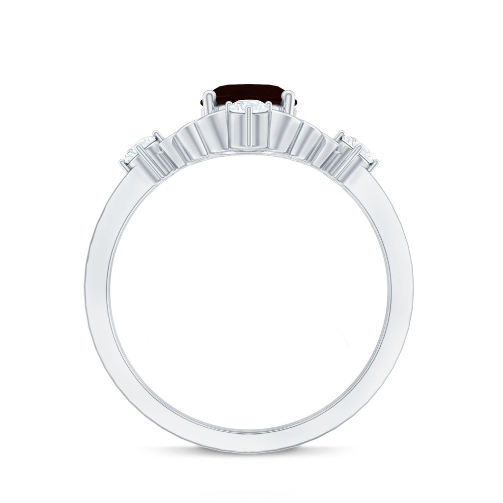 Vintage looking 1.5 Carat Oval Garnet Engagement Ring with Diamond
