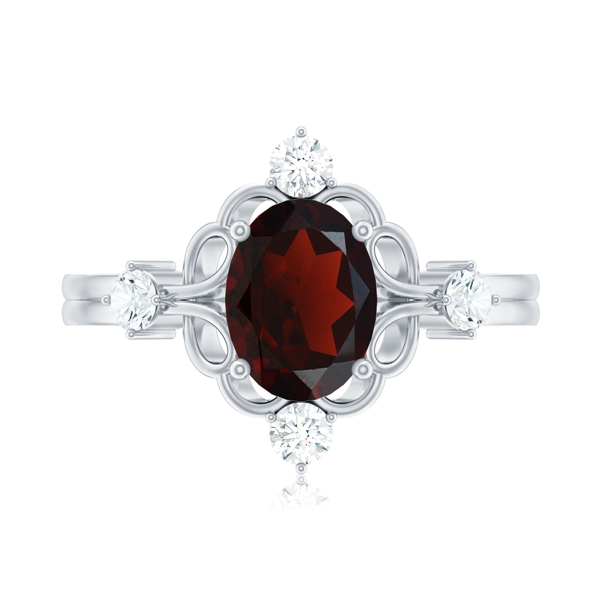 Vintage looking 1.5 Carat Oval Garnet Engagement Ring with Diamond