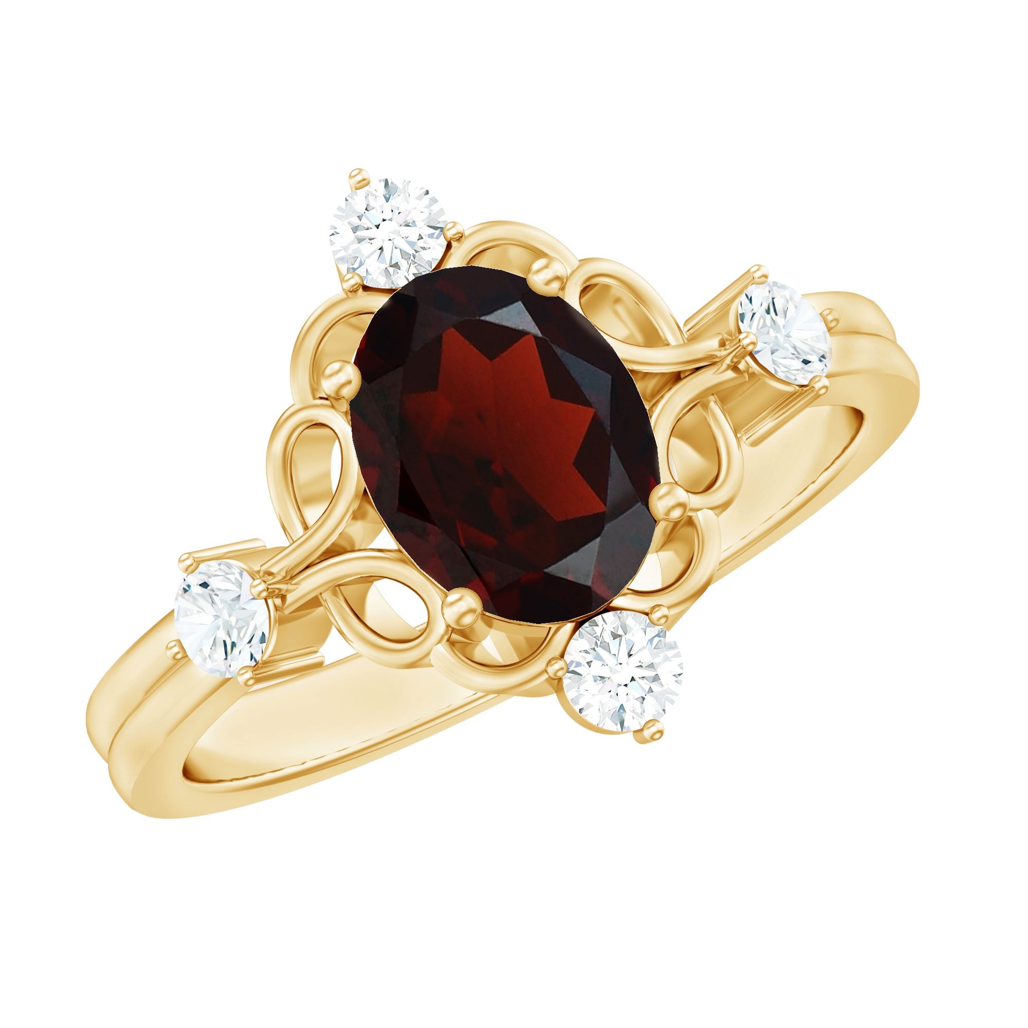 Vintage looking 1.5 Carat Oval Garnet Engagement Ring with Diamond