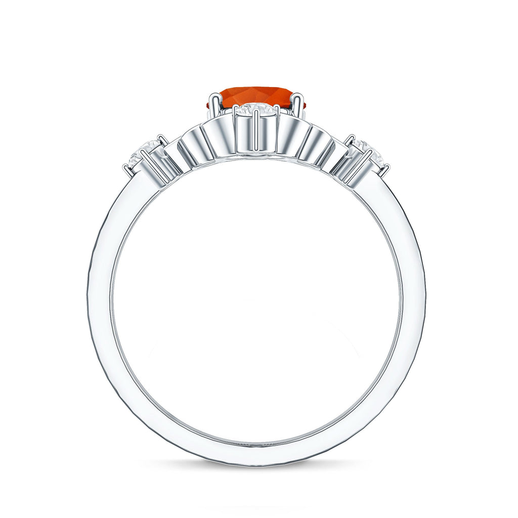 Oval Fire Opal Cocktail Ring with Diamond