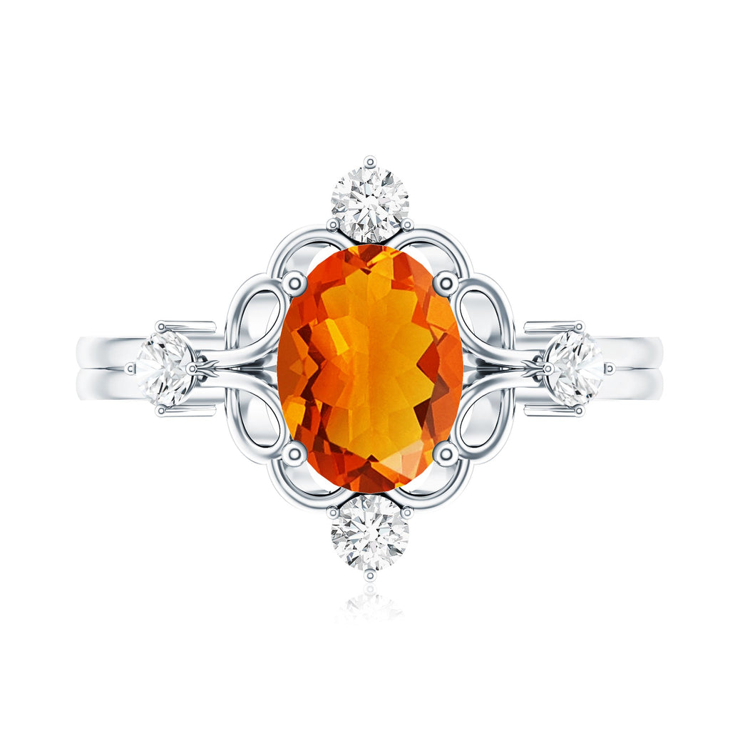 Oval Fire Opal Cocktail Ring with Diamond