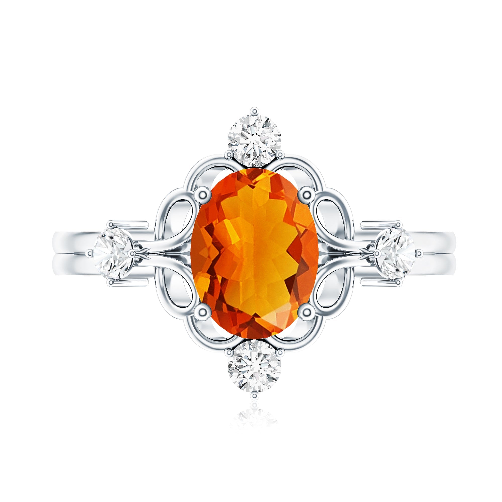 Oval Fire Opal Cocktail Ring with Diamond